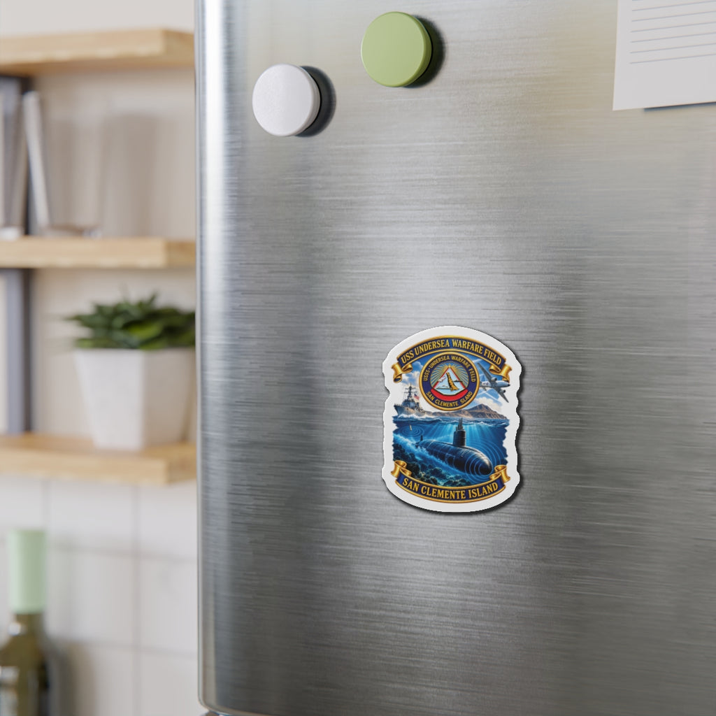 Die-Cut Magnet - NAVY - USS Undersea Warfare Field - San Clemente Island - Crest - w scene - 3D - Enhanced