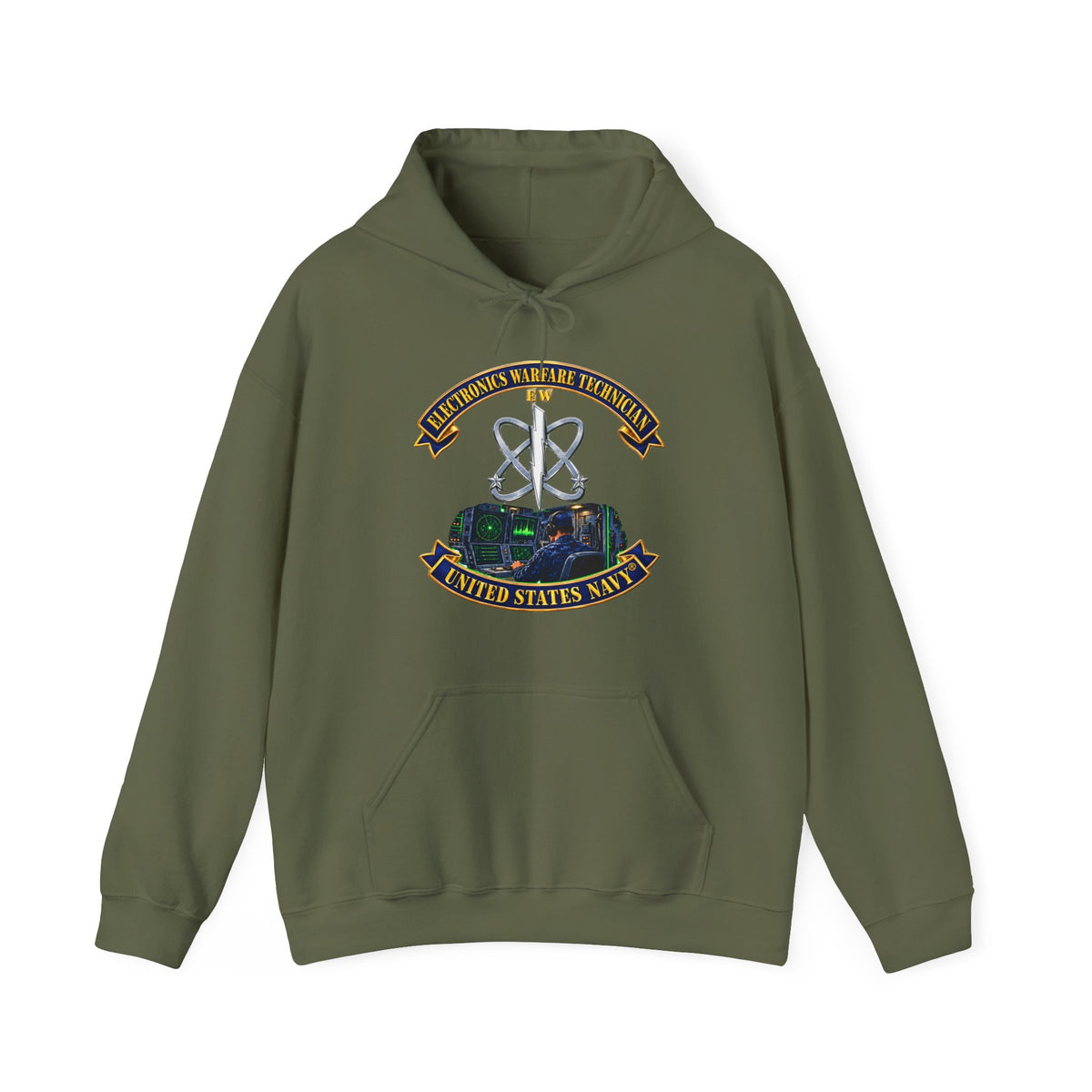 Unisex Heavy Blend™ Hoodies - Navy - Rate - Electronics Warfare Technician with Scene - 3D - Enhanced