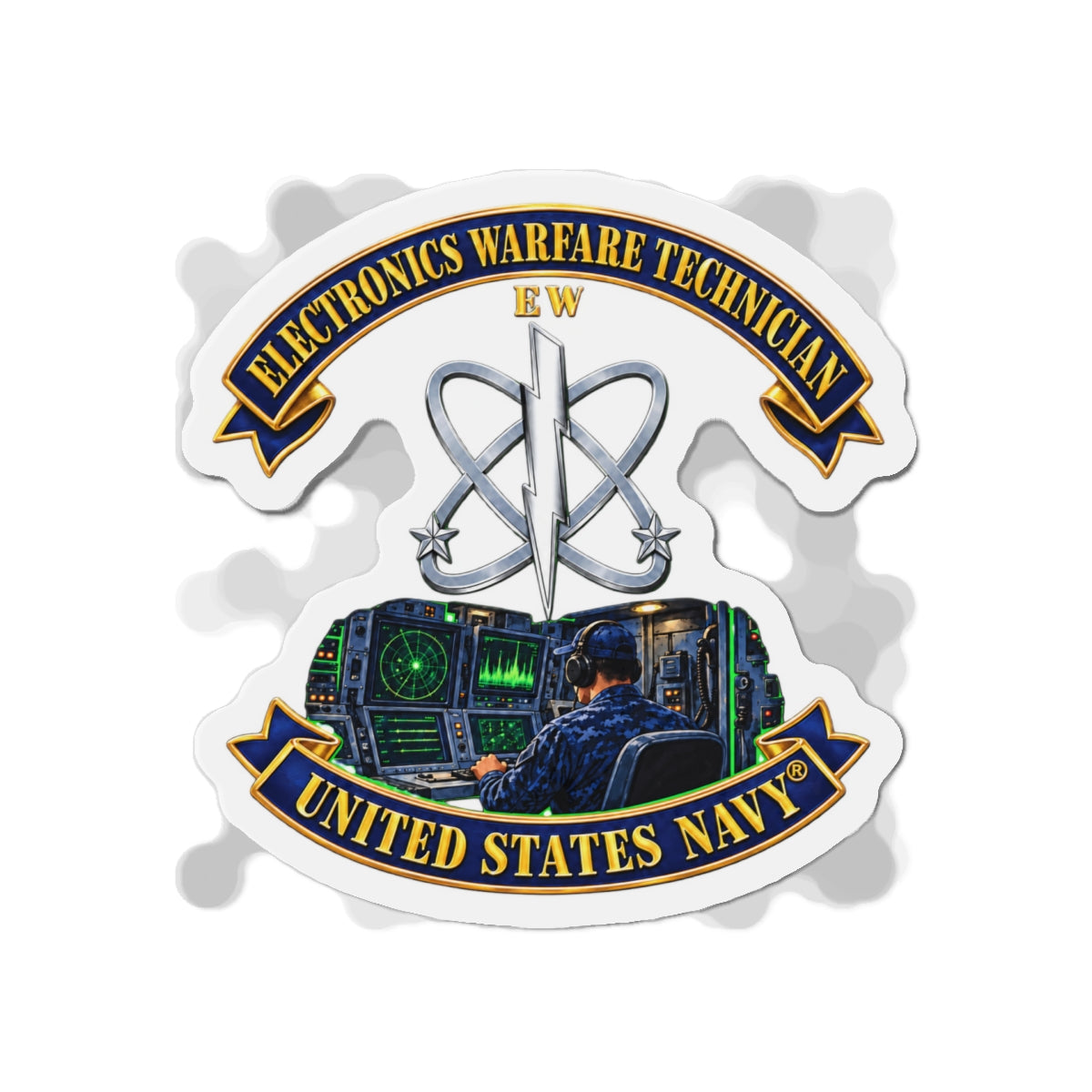 Die-Cut Magnet - Navy - Rate - Electronics Warfare Technician with Scene - 3D - Enhanced
