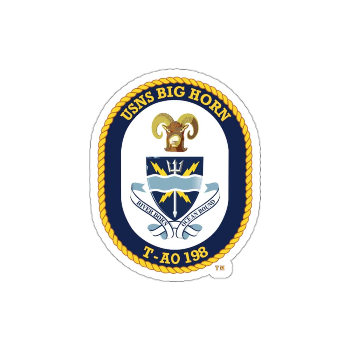 Die-Cut Vinyl Sticker - Navy - USNS Big Horn (T-AO 198) wo txt