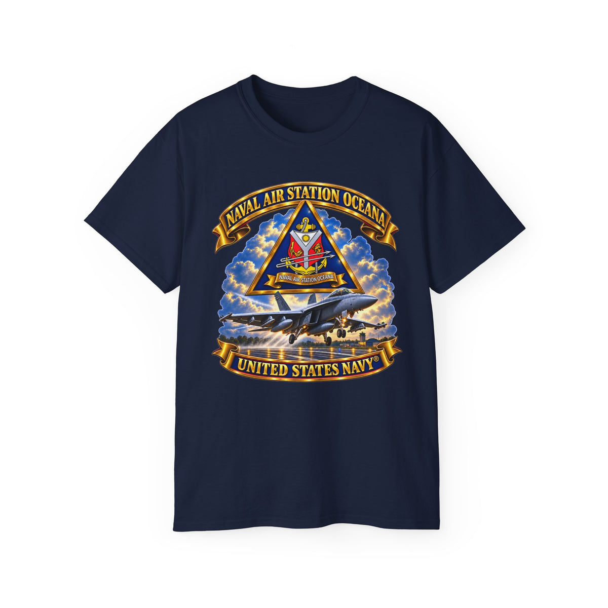 Unisex Ultra Cotton T-Shirt - Navy - Naval Air Station Oceana - Crest with Aircraft - United States Navy - 3D - Enhanced