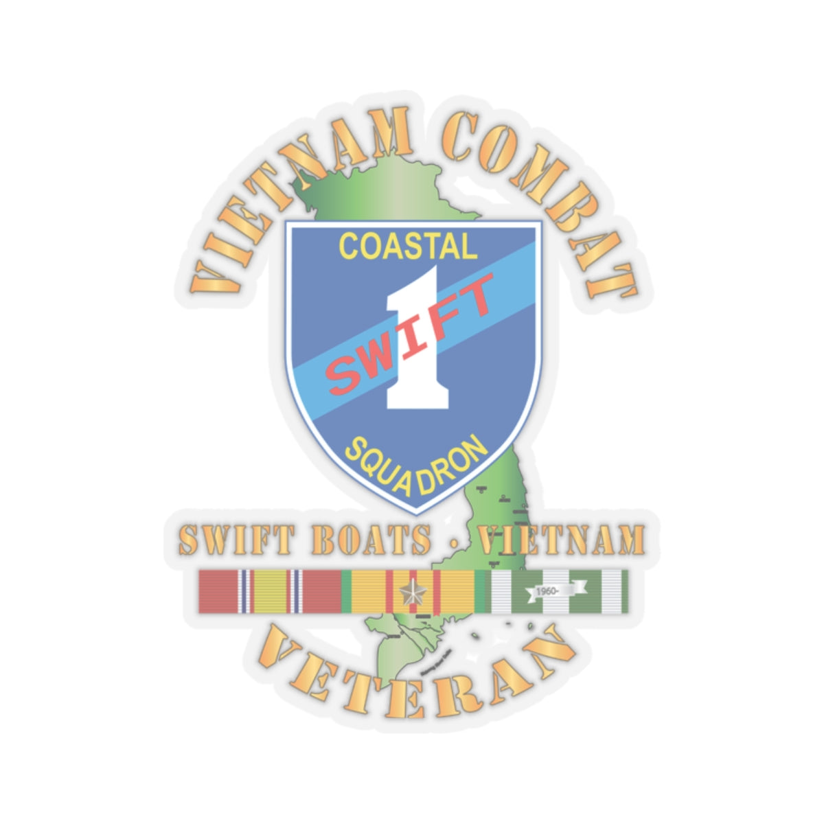 Kiss-Cut Stickers - Coastal Squadron One (Blue) - SSI -Swift Boats - Vietnam w VN SVC X 300
