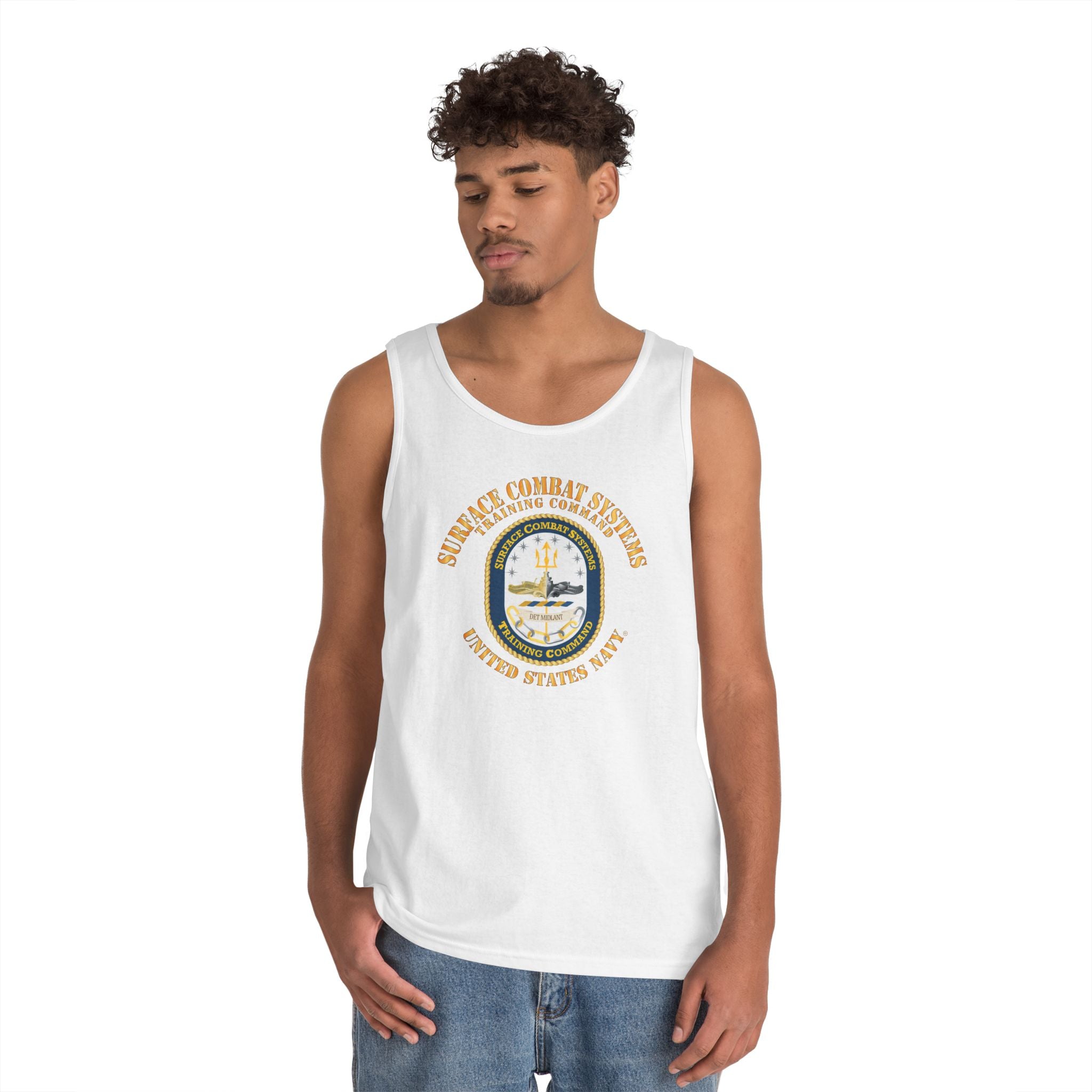 Unisex Heavy Cotton Tank Top - Navy - Surface Combat Systems Training Command - DET MIDLANT