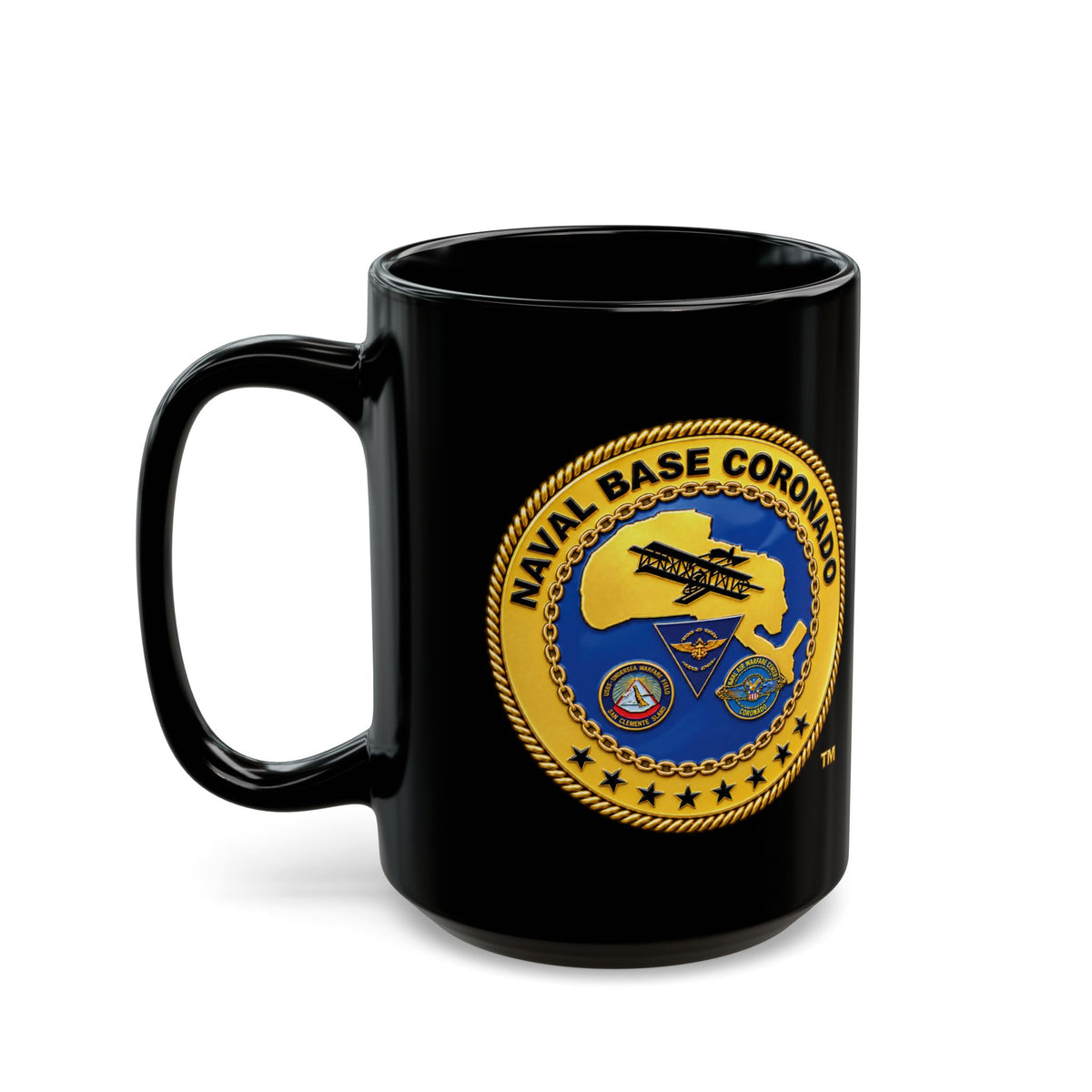 Black Mug (11oz, 15oz) - Navy - Naval Base Coronado - Crest - 3D - Enhanced