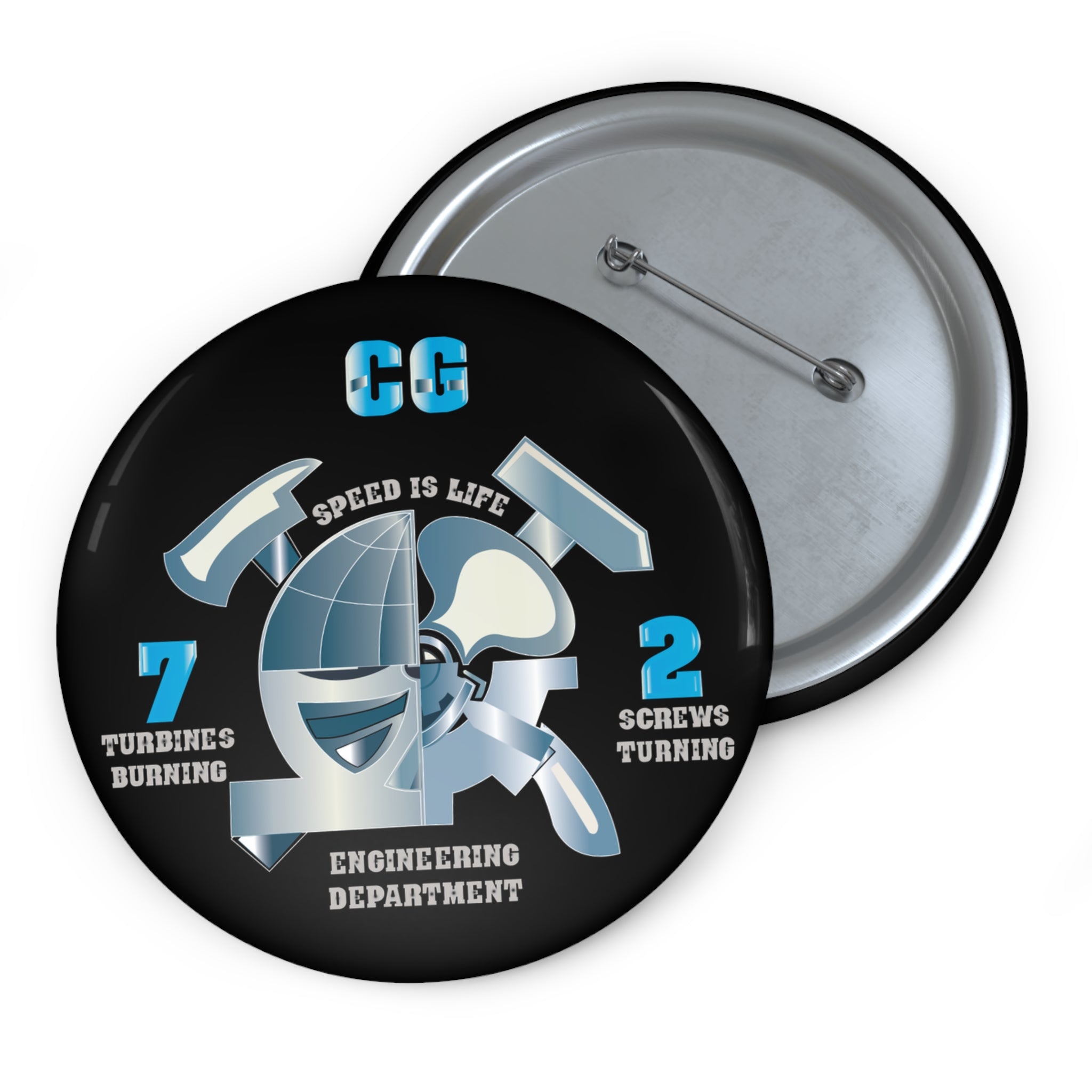Custom Pin Button - Navy - CG 72 - Engineering Department