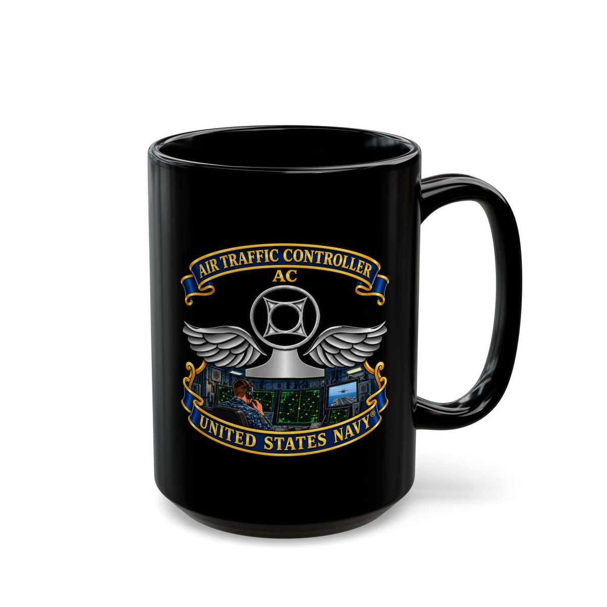 Black Mug (11oz, 15oz) - Navy - Rate - Air Traffic Controller (AC) - Shipboard Version  3D - Enhanced