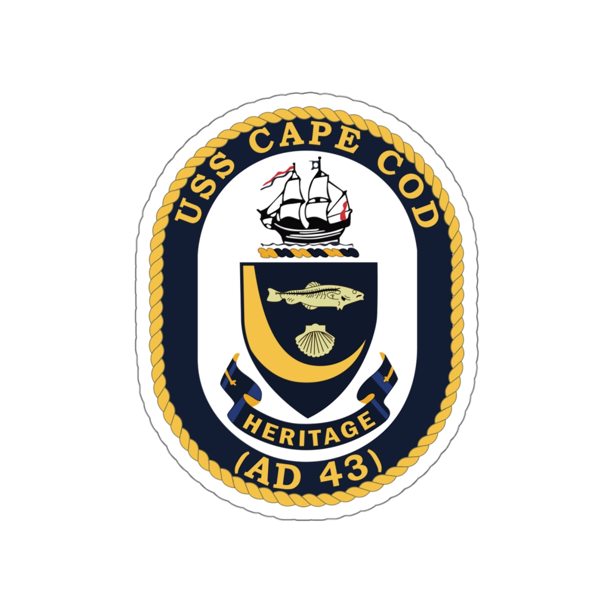 Die-Cut Vinyl Sticker - Navy - USS Cape Cod (AD 43) wo txt X 300