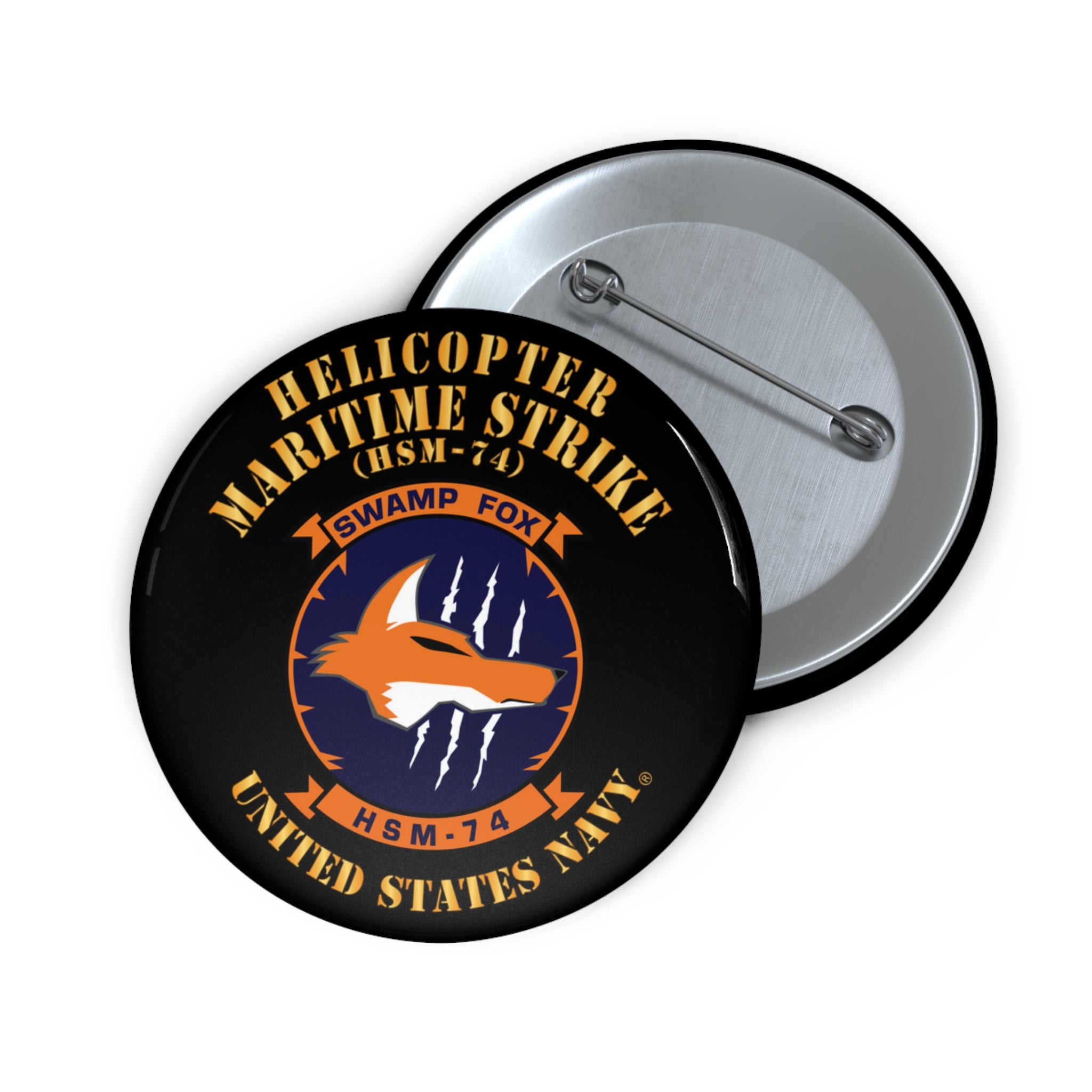 Custom Pin Button - Navy - Helicopter Maritime Strike Seven Four (HSM-74)