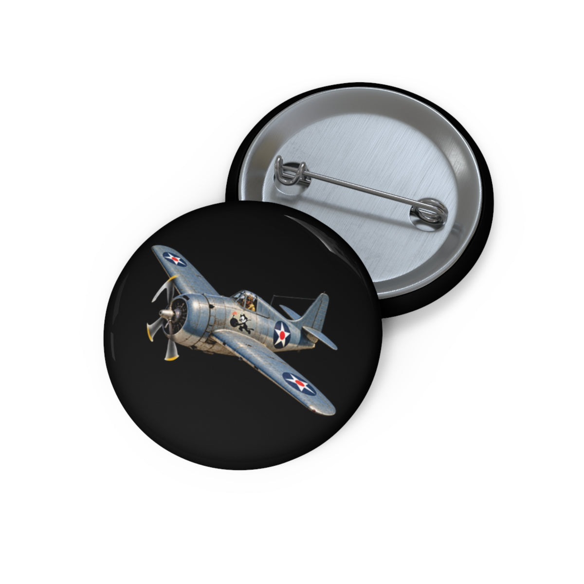 Pin Button - NAVY - VF - 3 - Wildcat w FELIX WWI Insignia - 3D - Enhanced