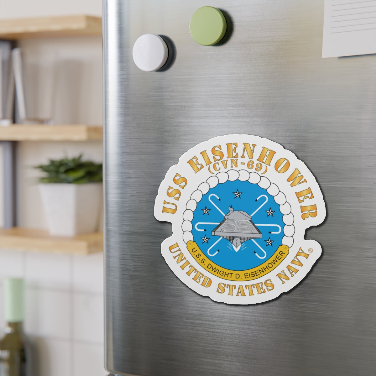 Die-Cut Magnet - USS Dwight D. Eisenhower (CVN-69) Crest with Txt