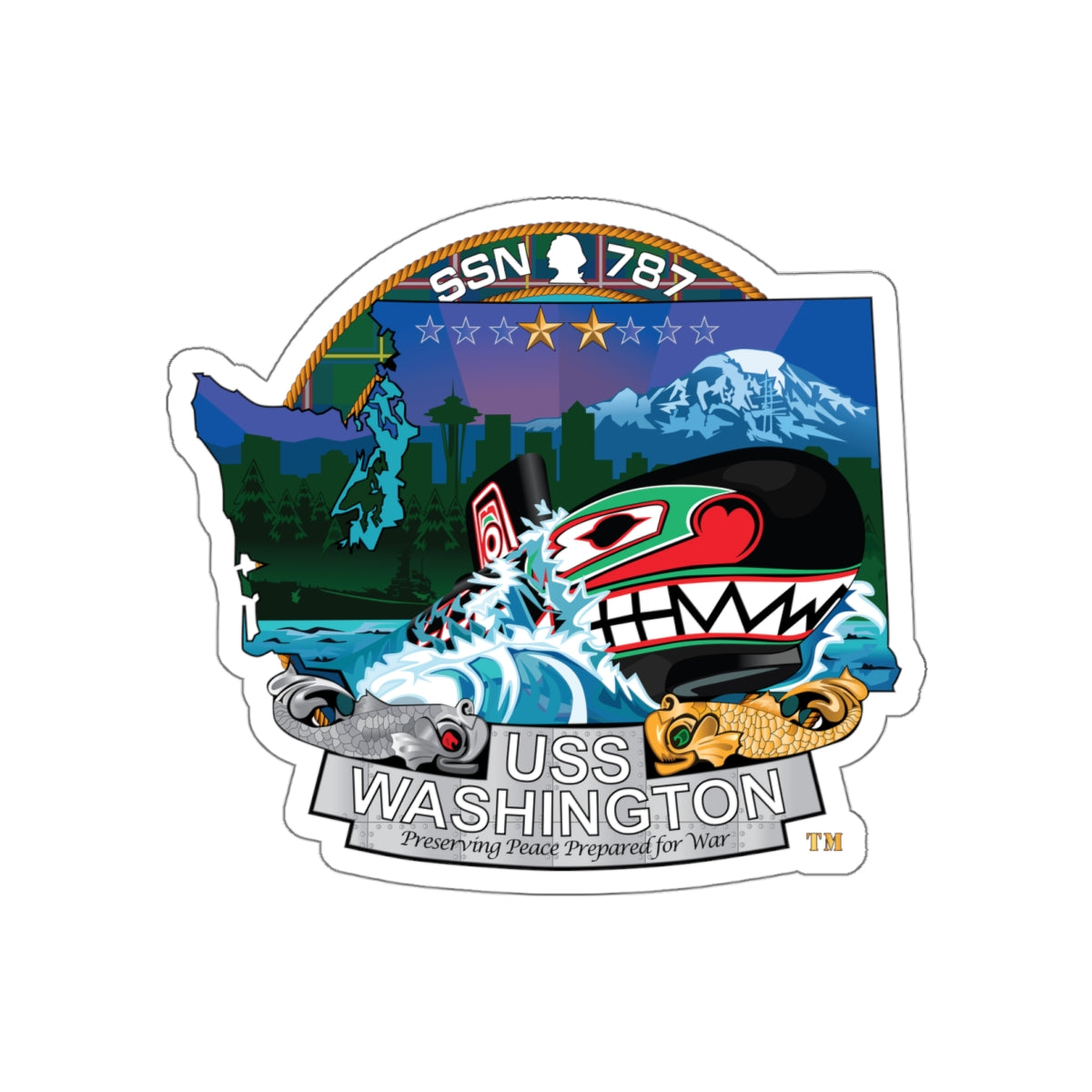 Die-Cut Vinyl Sticker - Navy - USS Washington (SSN-787) wo txt X 300