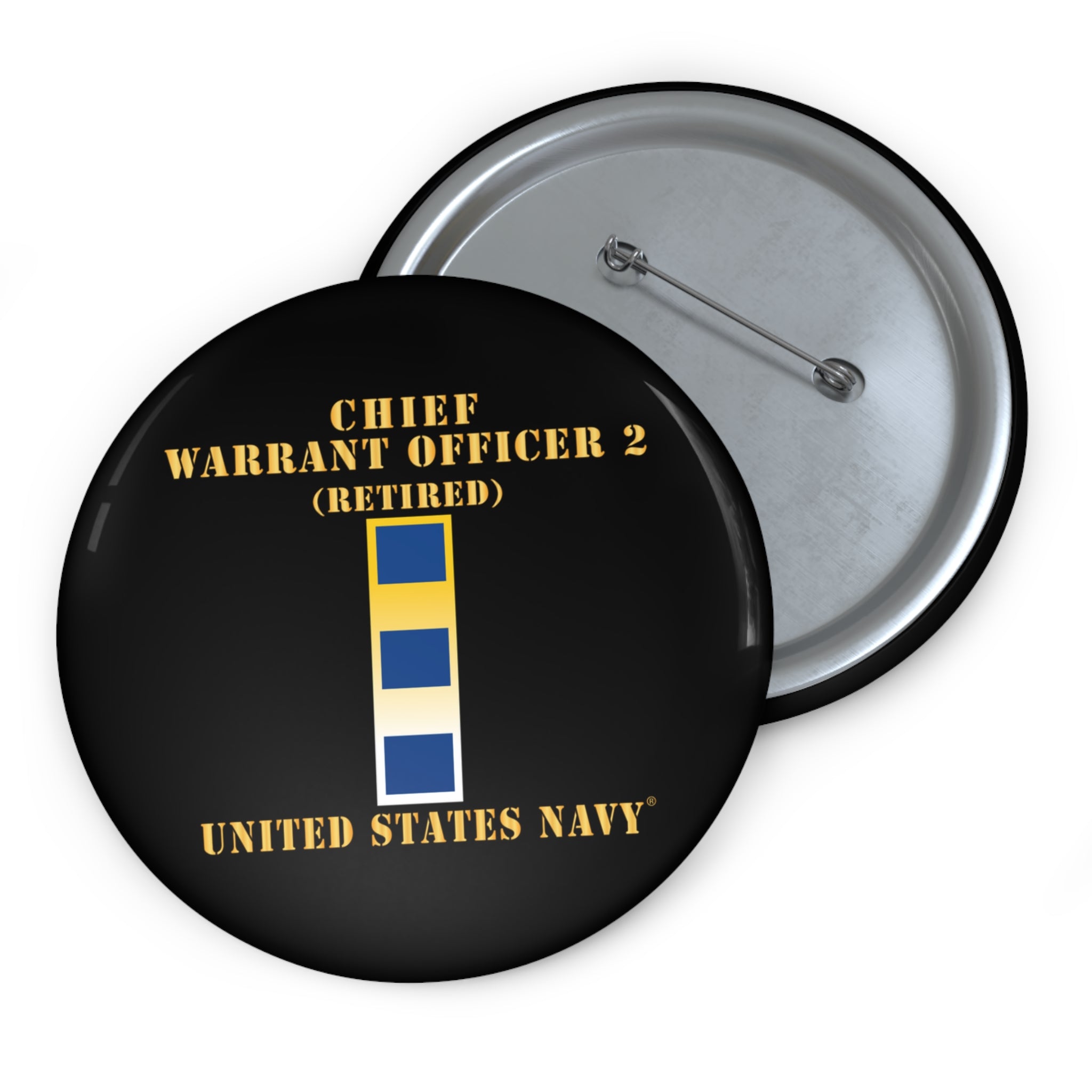 Custom Pin Button - Navy - Chief Warrant Officer 2 - CW02 - Retired