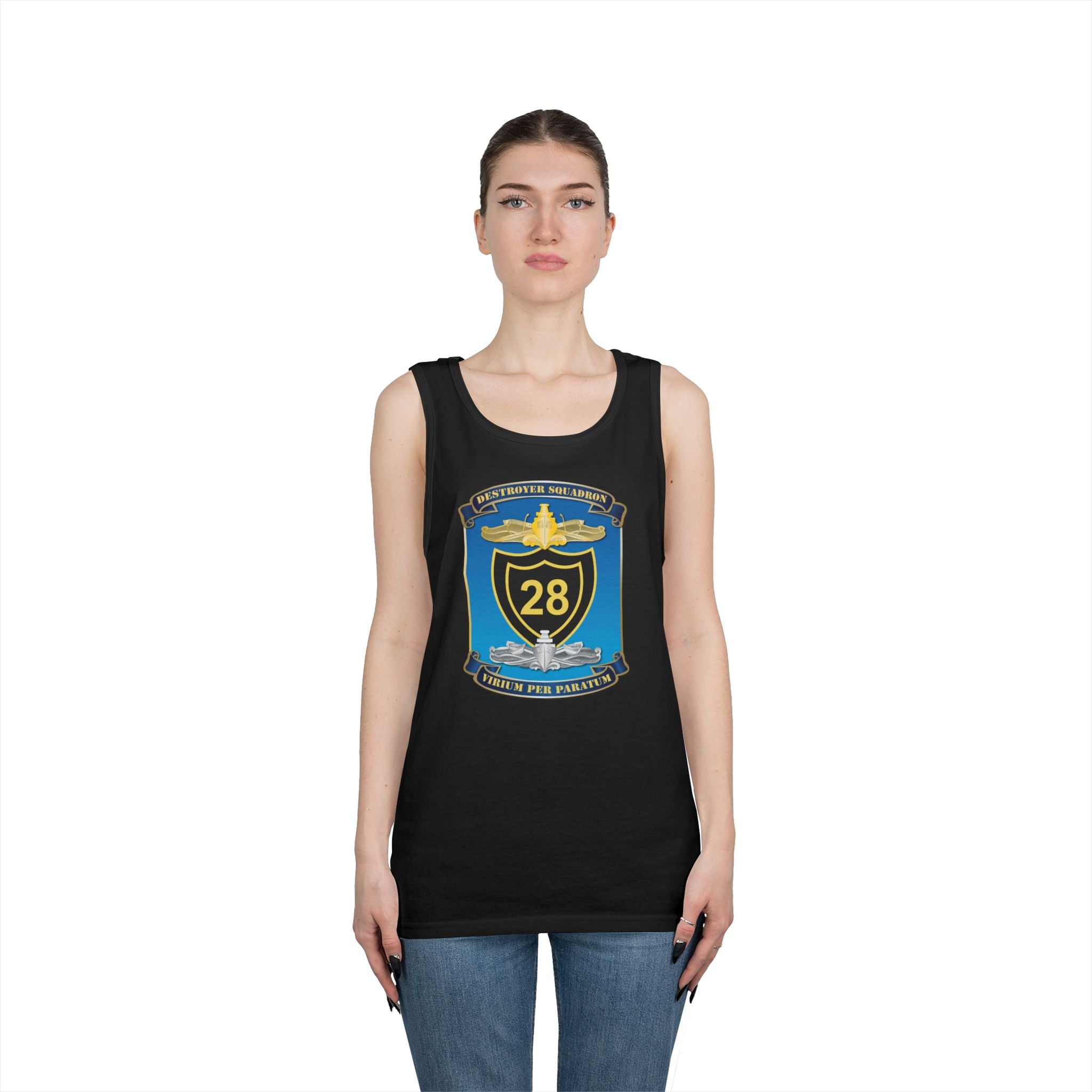 Unisex Heavy Cotton Tank Top - Navy - Destroyer Squadron 28 (DESRON-28) wo Txt