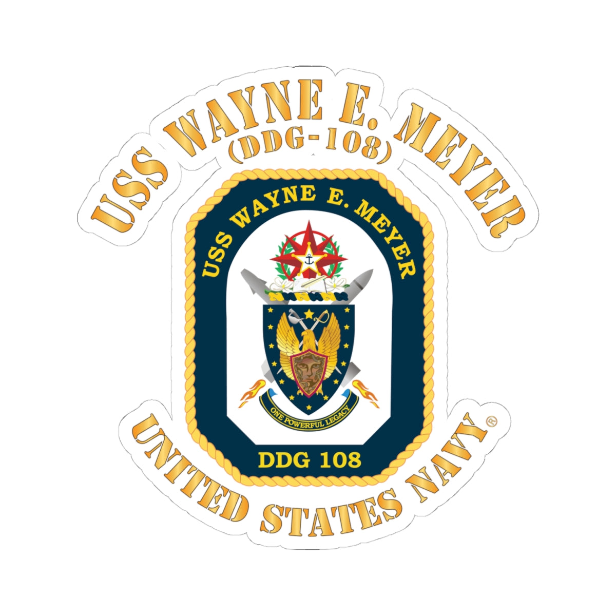 Kiss-Cut Stickers - Navy - USS Wayne E. Meyer (DDG-108) X 300