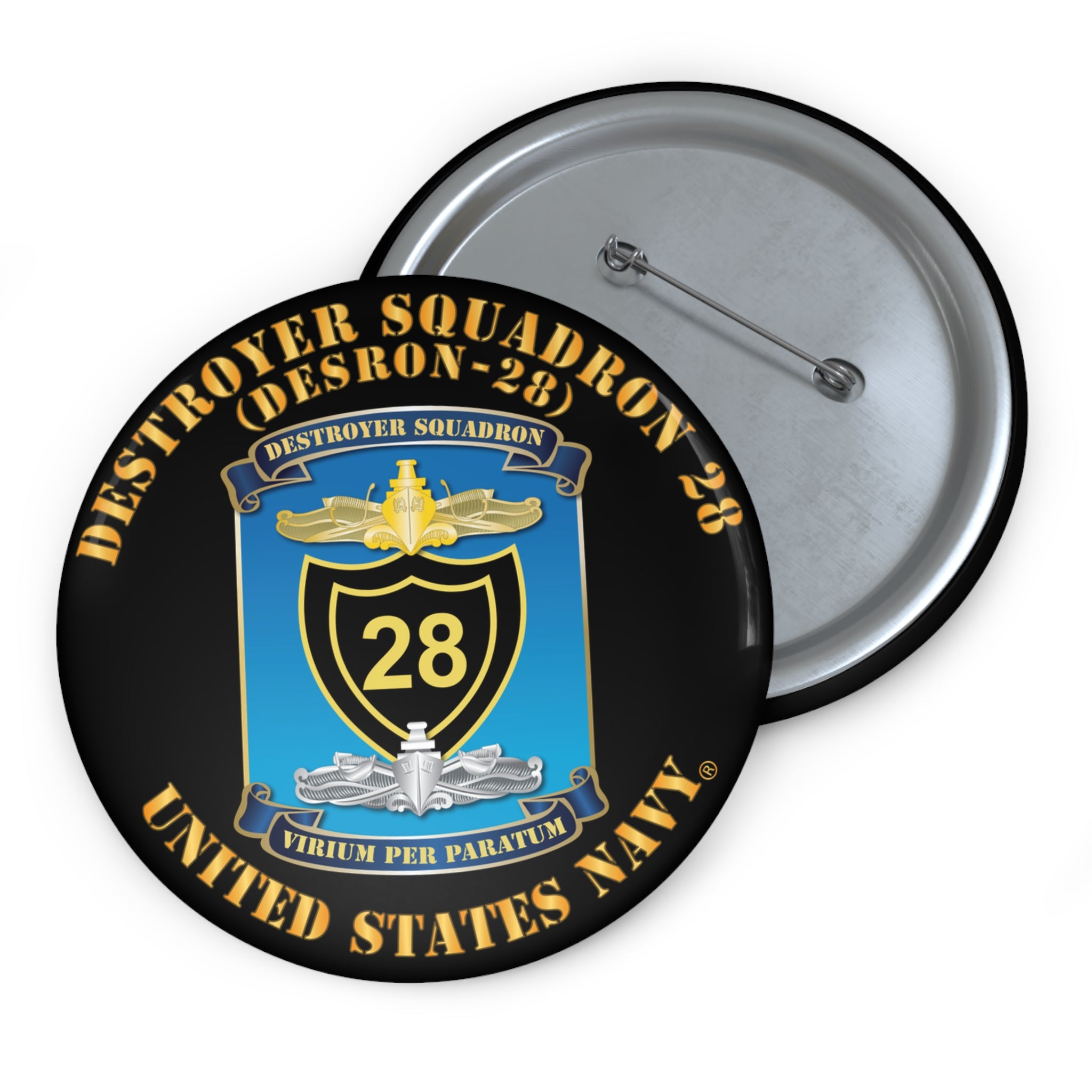 Custom Pin Button - Navy - Destroyer Squadron 28 (DESRON-28)