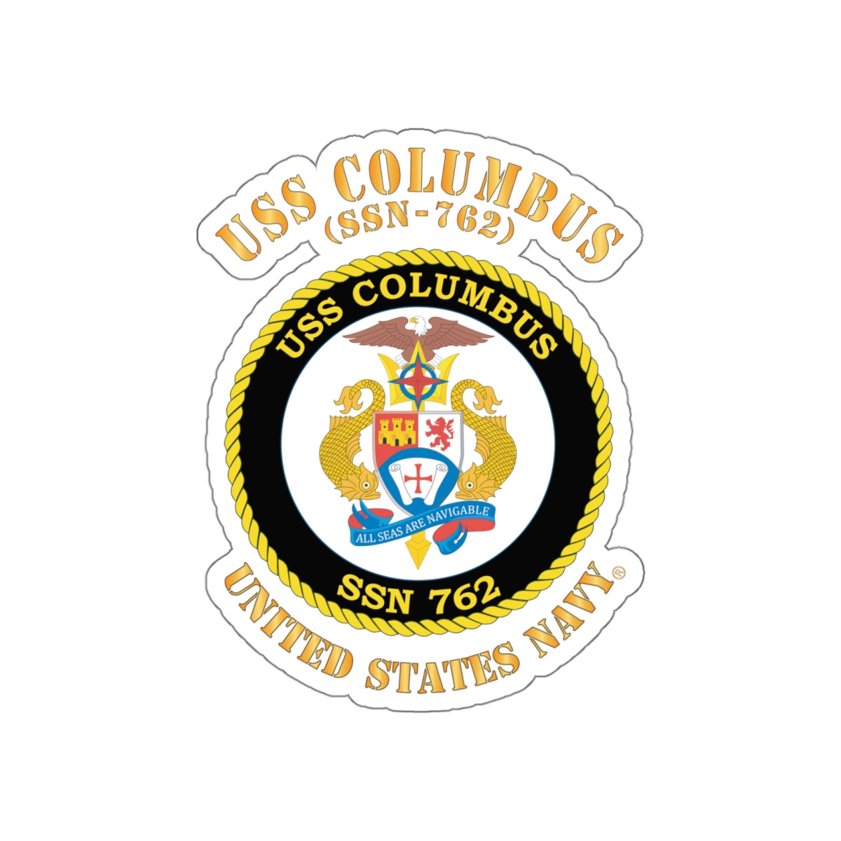 Die-Cut Vinyl Sticker - Navy - USS Columbus (SSN-762)