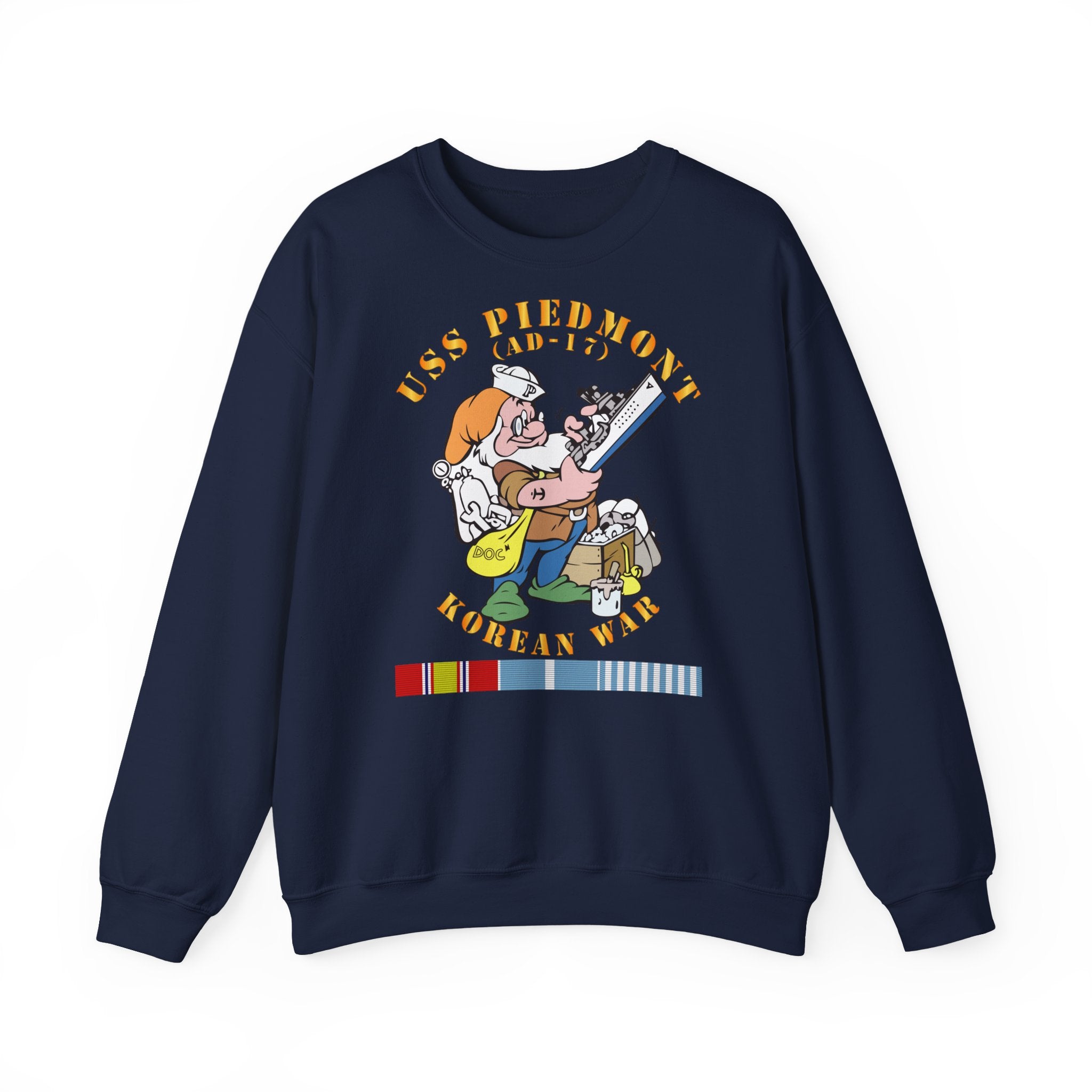 Unisex Heavy Blend™ Crewneck Sweatshirt - Navy - USS Piedmont (AD-17) w KOREA SVC - Korean War