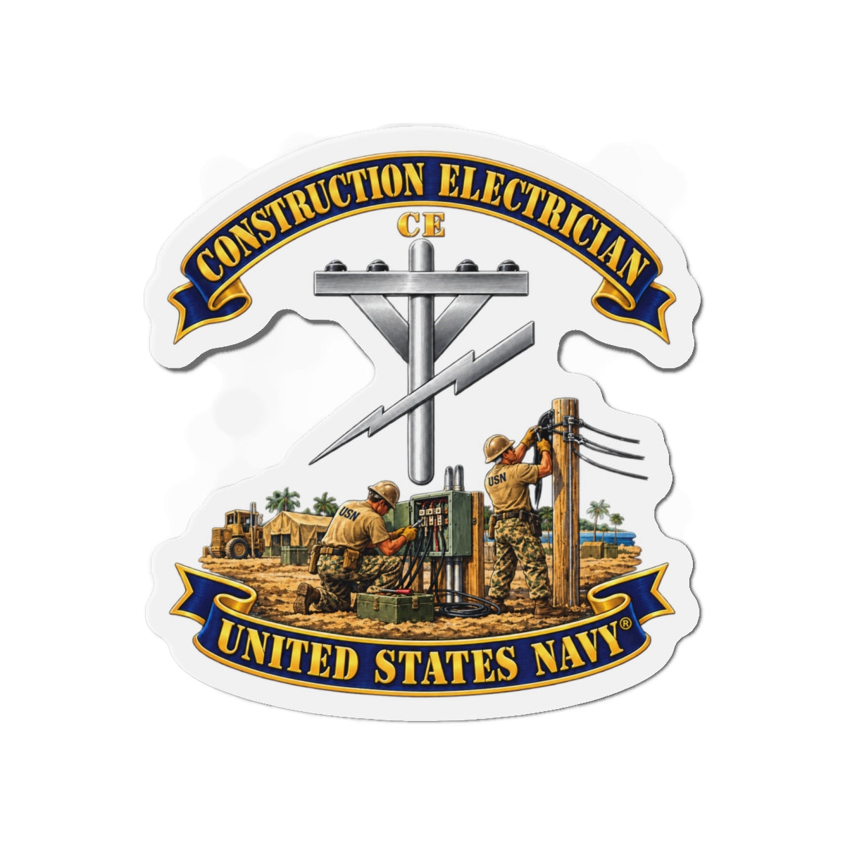 Die-Cut Magnet - Navy - Rate - Construction Electrician (CE) with Scene - 3D - Enhanced