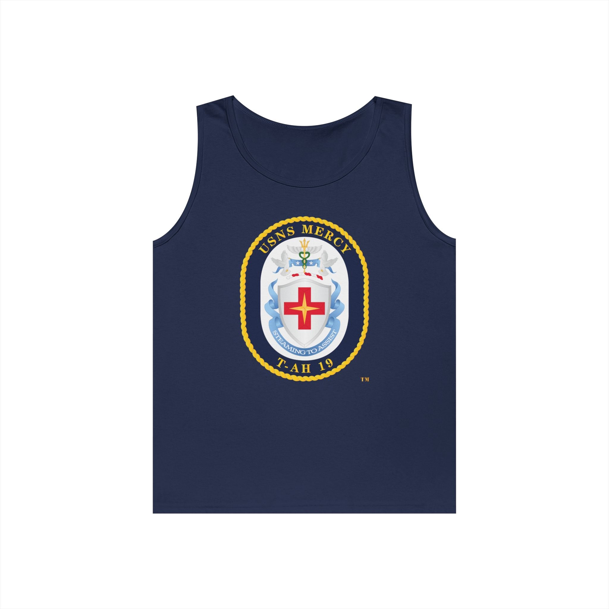 Unisex Heavy Cotton Tank Top - Navy - USNS Mercy (T-AH-19) - Crest wo Txt