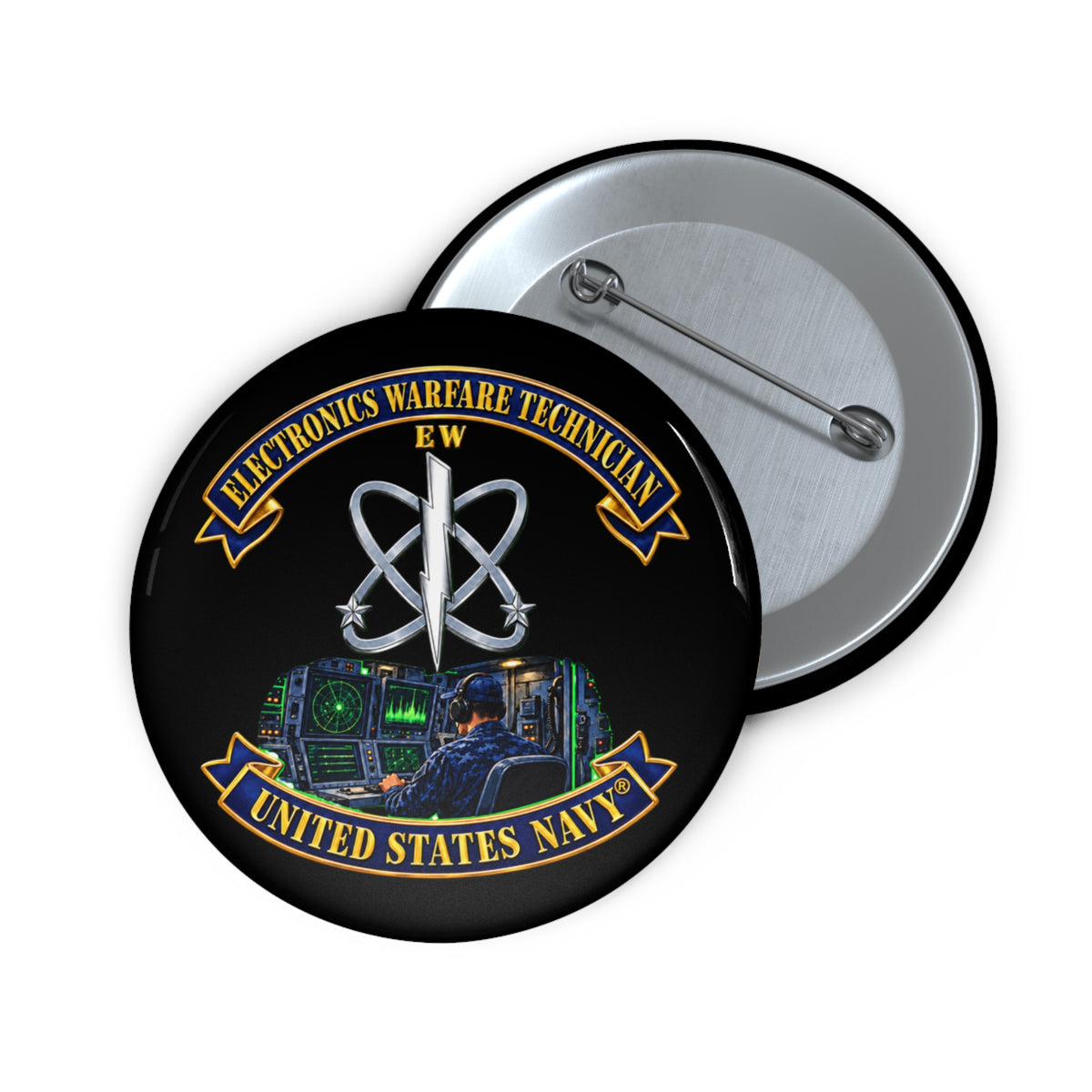 Pin Button - Navy - Rate - Electronics Warfare Technician with Scene - 3D - Enhanced
