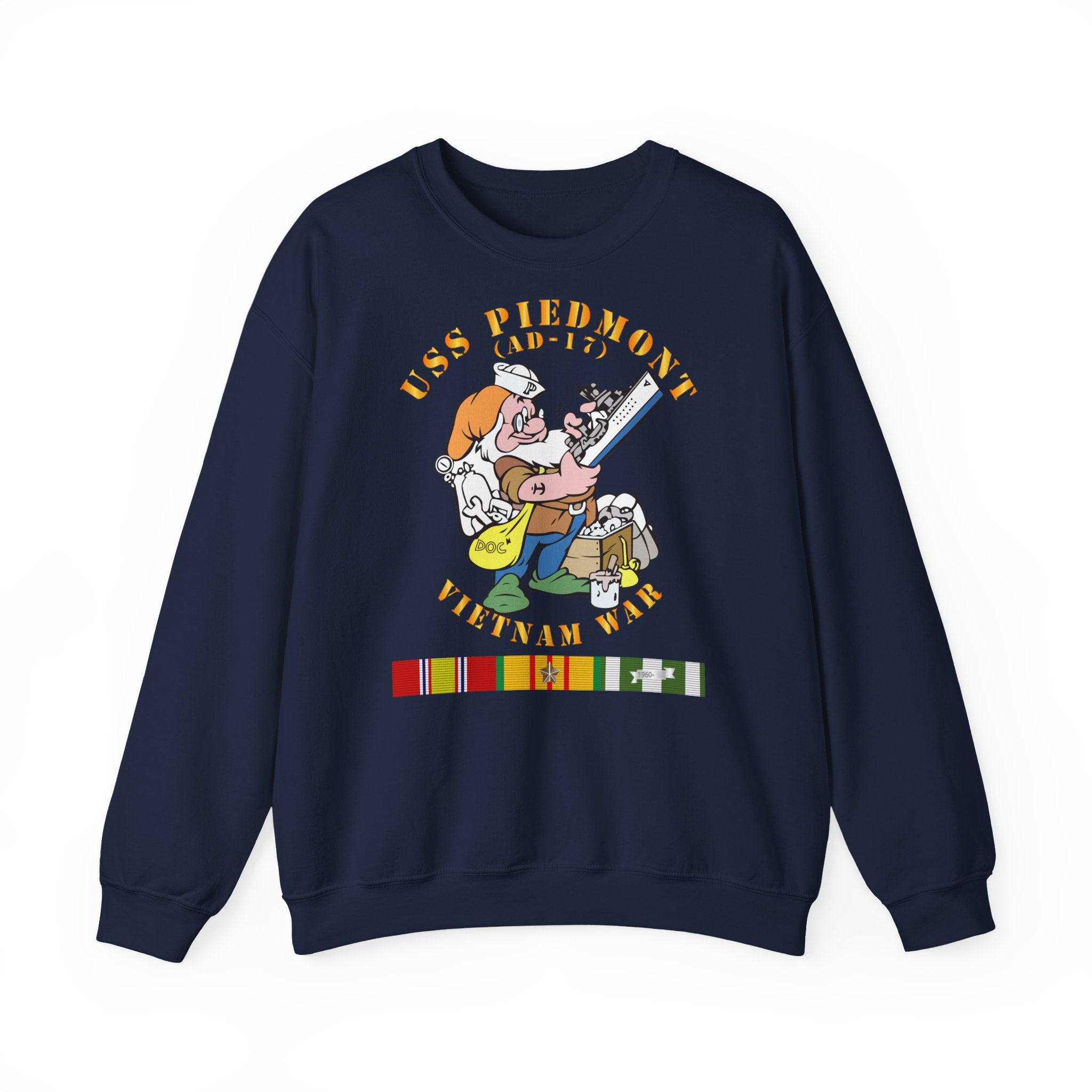 Unisex Heavy Blend™ Crewneck Sweatshirt - Navy - USS Piedmont (AD-17) w VN SVC - Vietnam War