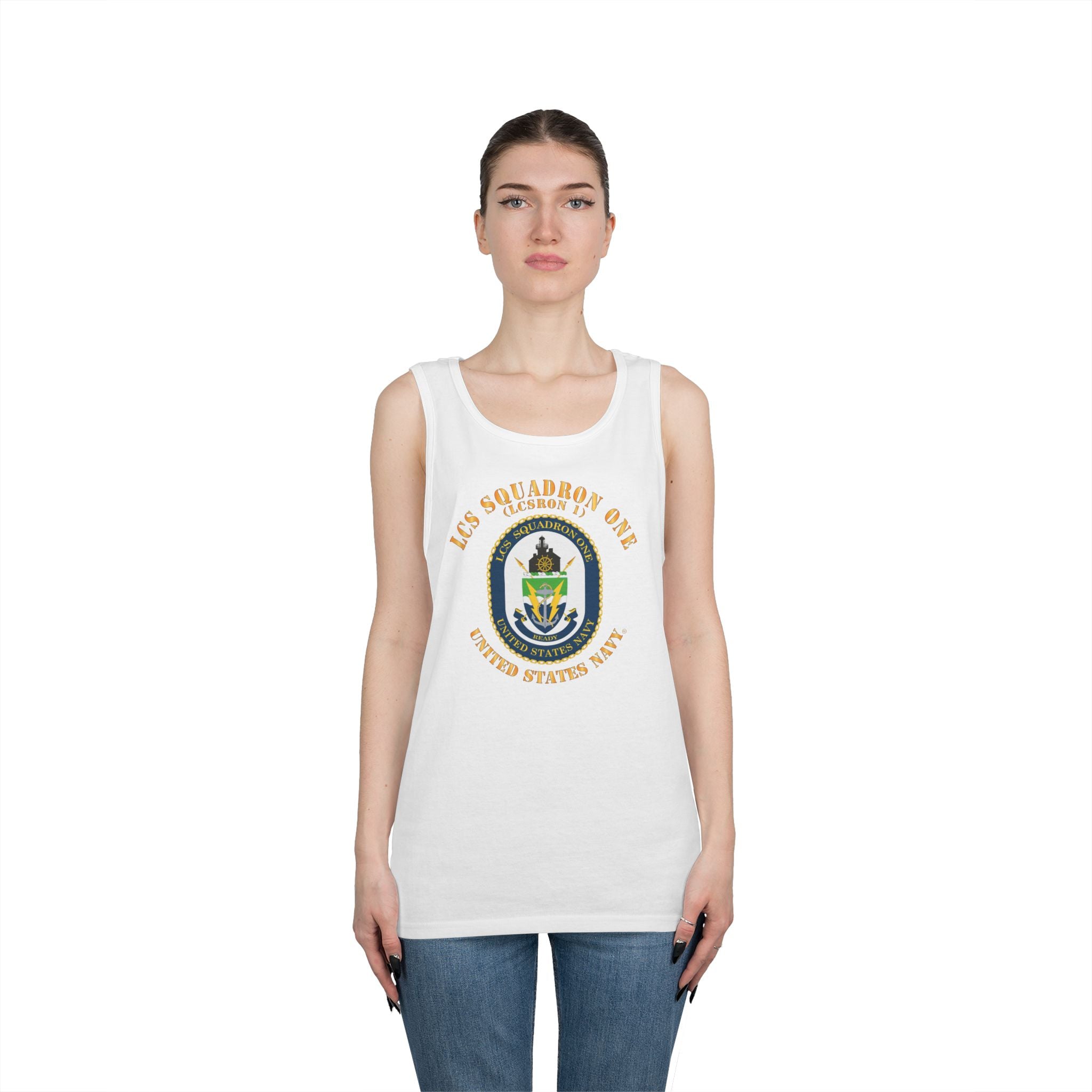 Unisex Heavy Cotton Tank Top - Navy - LCS Squadron One (LCSRON 1)