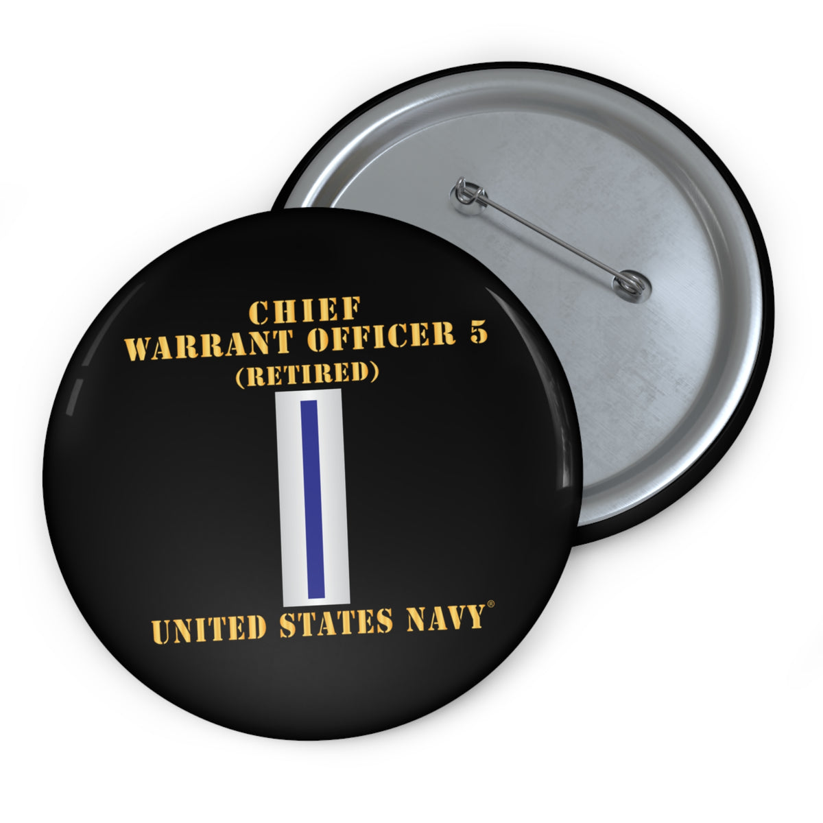 Custom Pin Button - Navy - Chief Warrant Officer 5 - CW05 - Retired