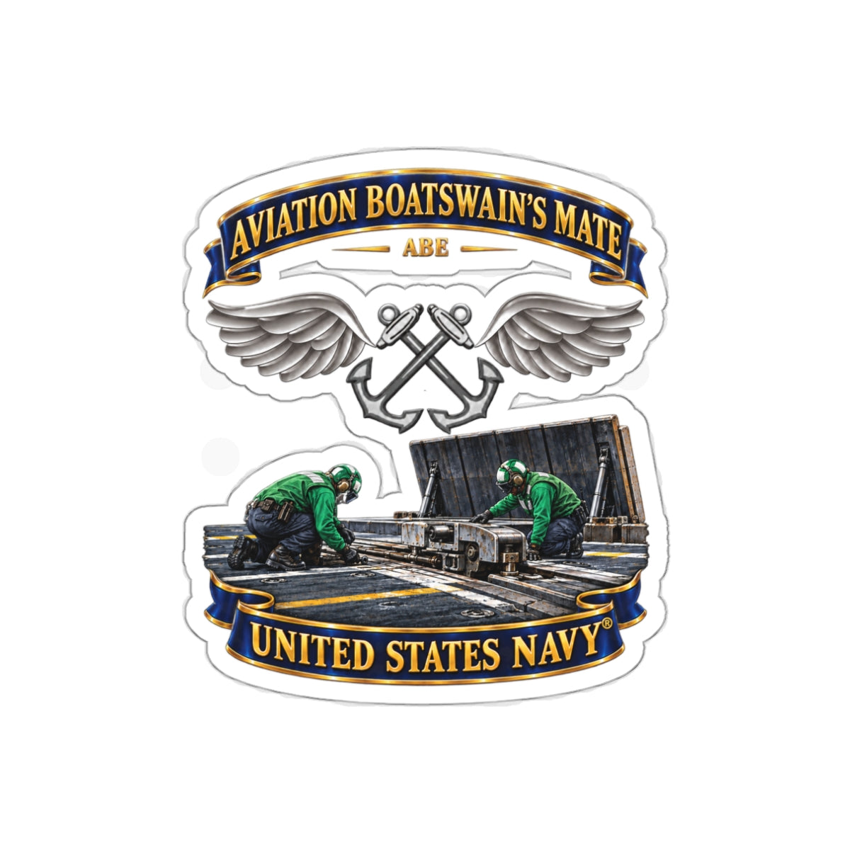 Die-Cut Vinyl Sticker - Navy - Rate - Aviation Boatswain's Mate (ABE) - with Scene - 3D - Enhanced