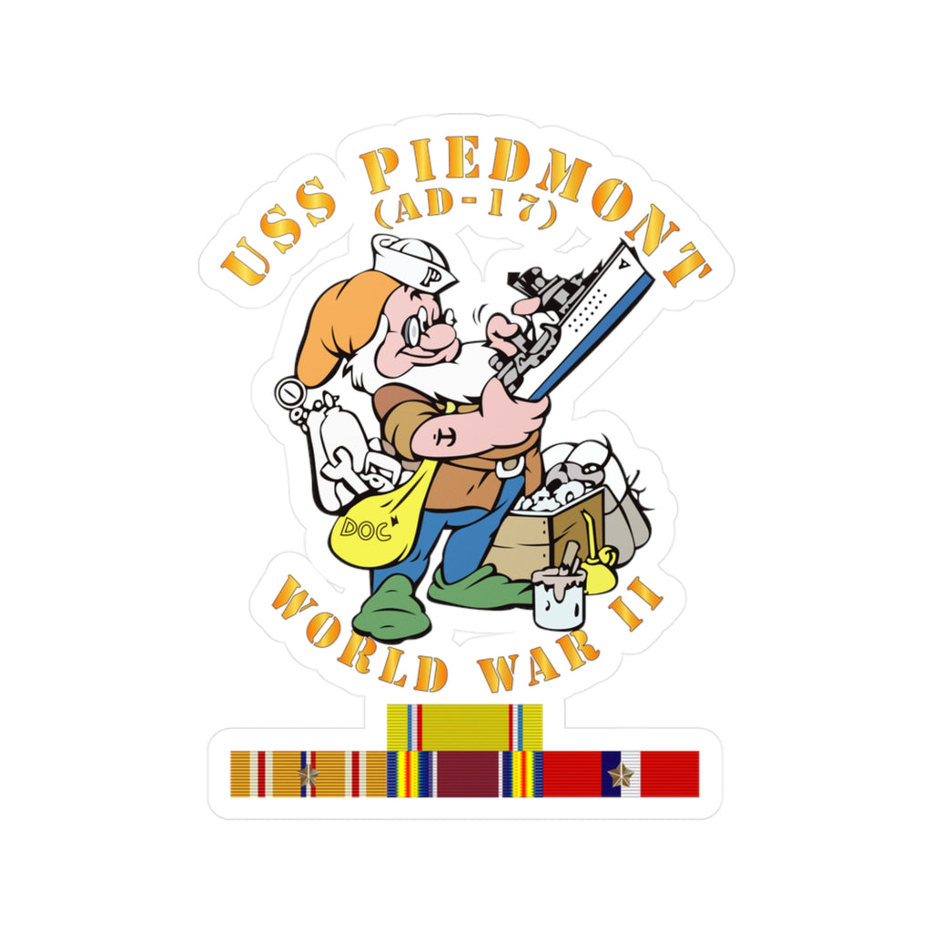 Kiss-Cut Vinyl Decal - Navy - USS Piedmont (AD-17) w PAC SVC WWII