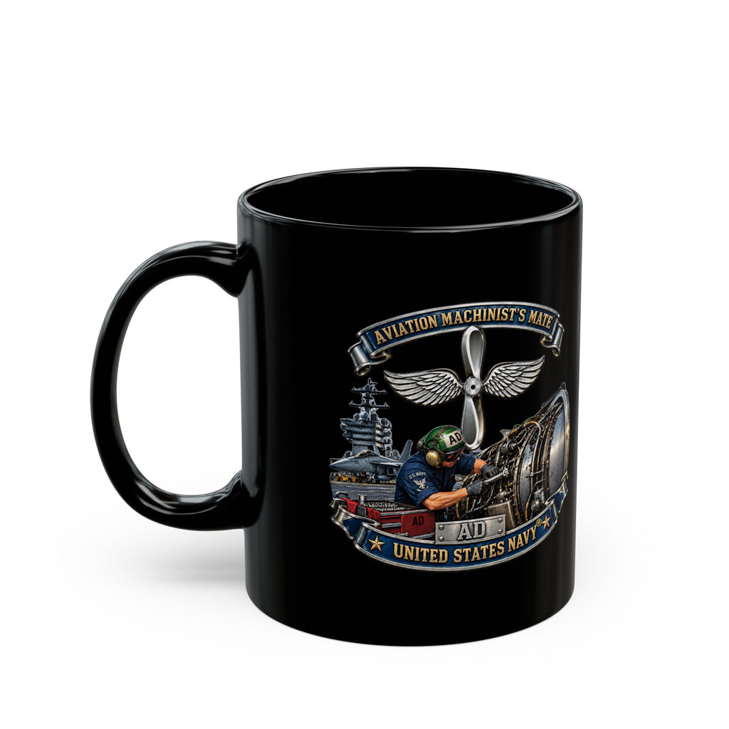 Black Mug (11oz, 15oz) - Navy - Rate - Aviation Machinists Mate Br with Scene - 3D - Enhanced