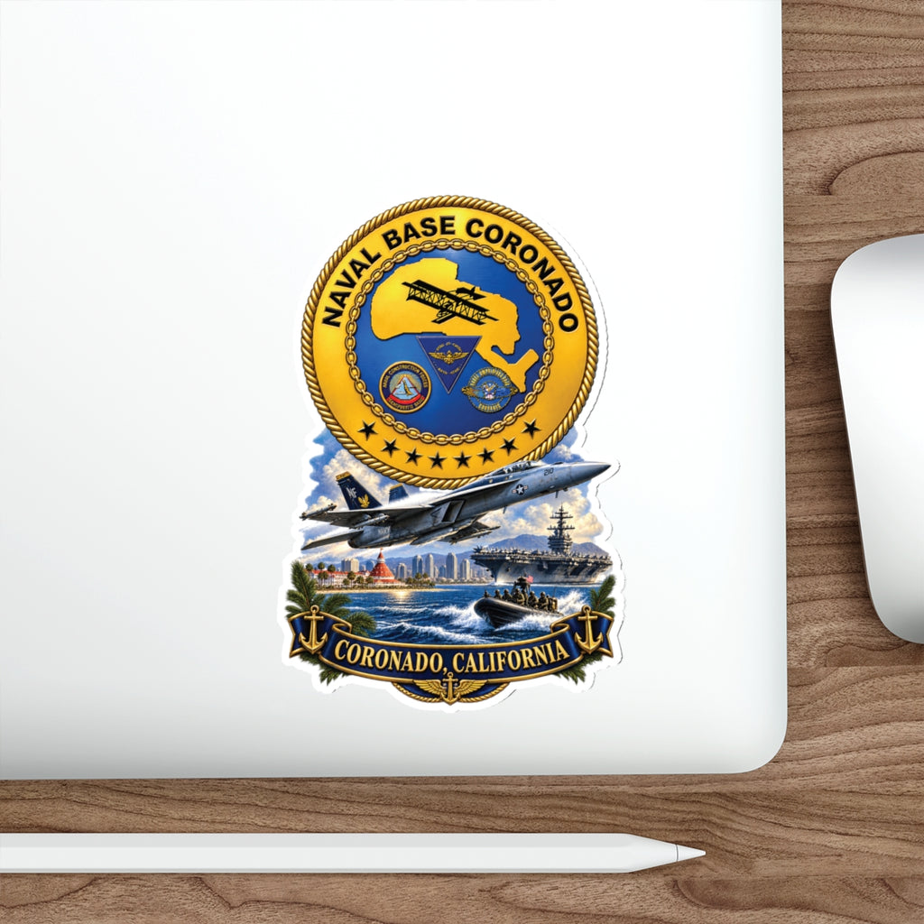 Die-Cut Vinyl Sticker - NAVY - Naval Base Coronado - Crest w Scene - Coronado California - 3D - Enhanced