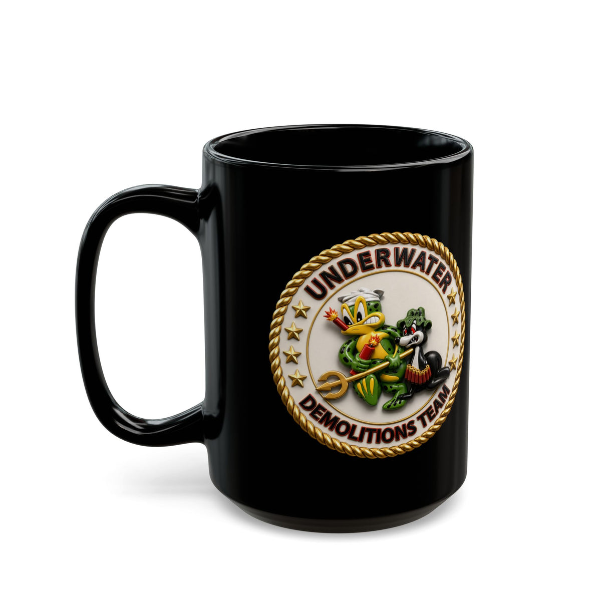 Black Mug (11oz, 15oz) - Navy - SOF - Underwater Demolitions Team - Sammy - Freddie - 3D - Enhanced