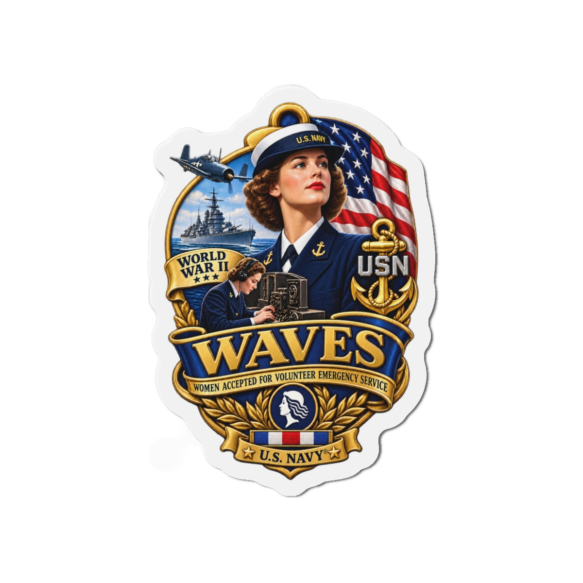 Die-Cut Magnet - WAVES - Women Accepted for Volunteer Emergency Service WWII - 3D - Enhanced