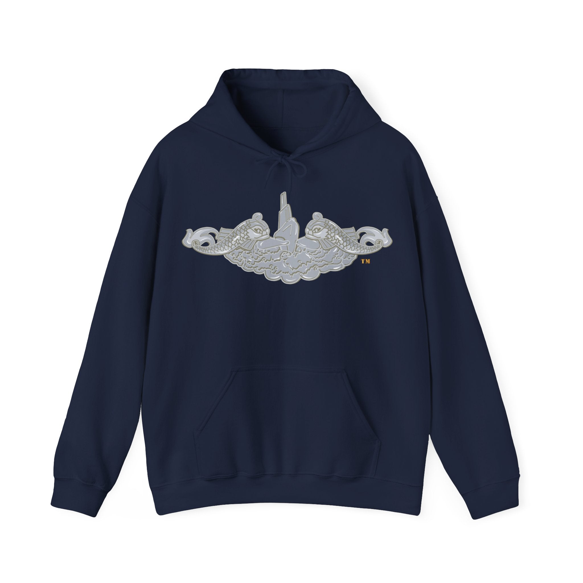 Unisex Heavy Blend™ Hoodies - Navy - Submarine Badge - Silver  wo Txt