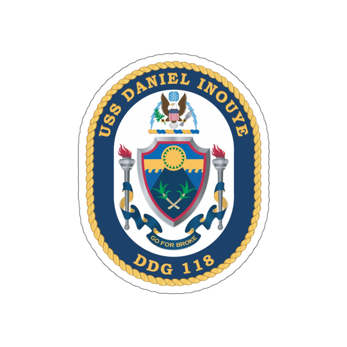 Die-Cut Vinyl Sticker - Navy - USS Daniel Inouye (DDG-118) wo txt