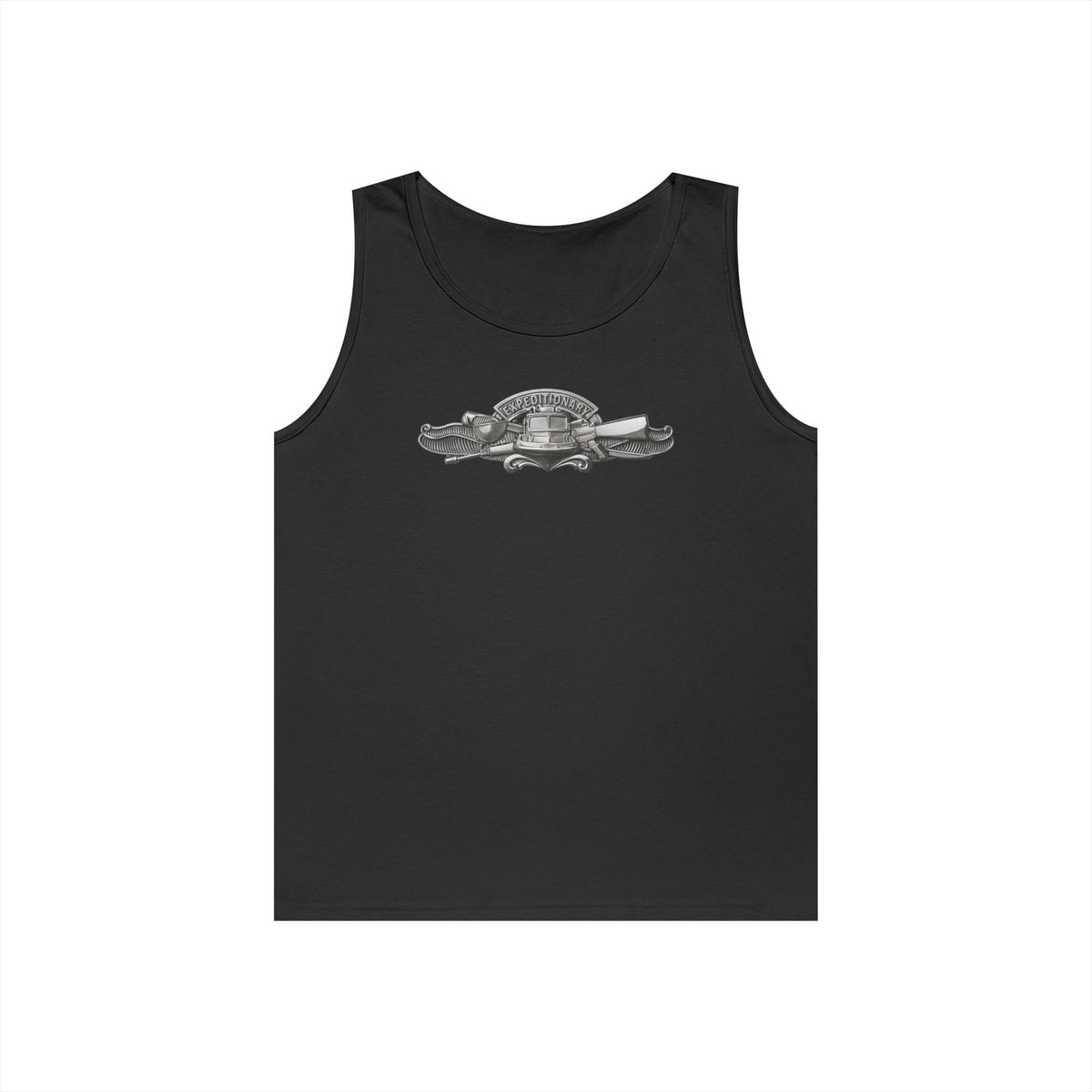 Unisex Heavy Cotton Tank Top - Navy - Badge - Expeditionary Warfare (EXW) wo txt - Officer - 3D - Enhanced