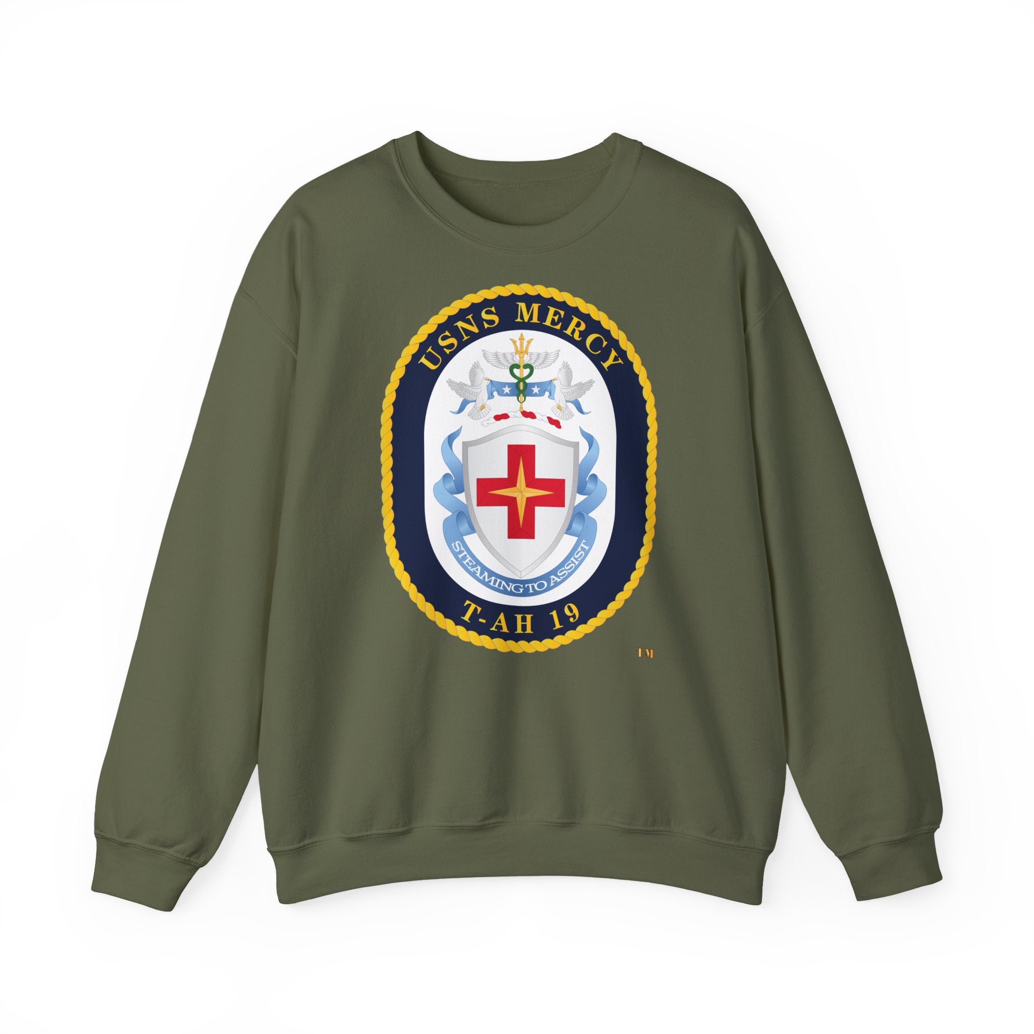 Unisex Heavy Blend™ Crewneck Sweatshirt - Navy - USNS Mercy (T-AH-19) - Crest wo Txt