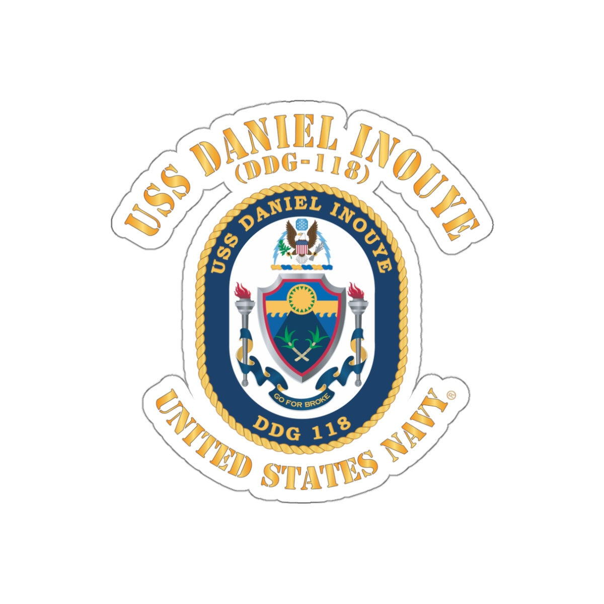 Die-Cut Vinyl Sticker - Navy - USS Daniel Inouye (DDG-118)