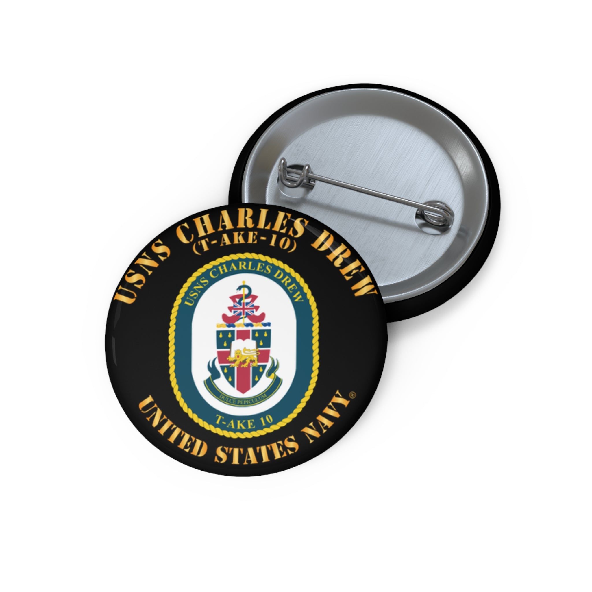 Custom Pin Button - Navy - USNS Charles Drew (T-AKE 10)