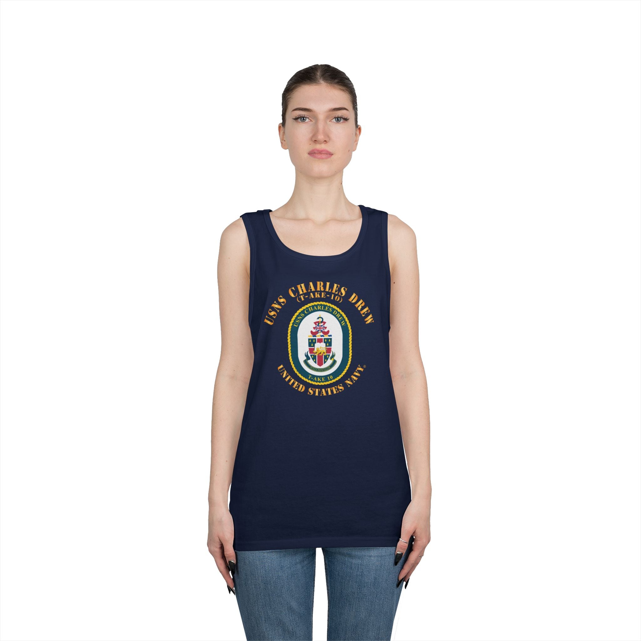 Unisex Heavy Cotton Tank Top - Navy - USNS Charles Drew (T-AKE 10)
