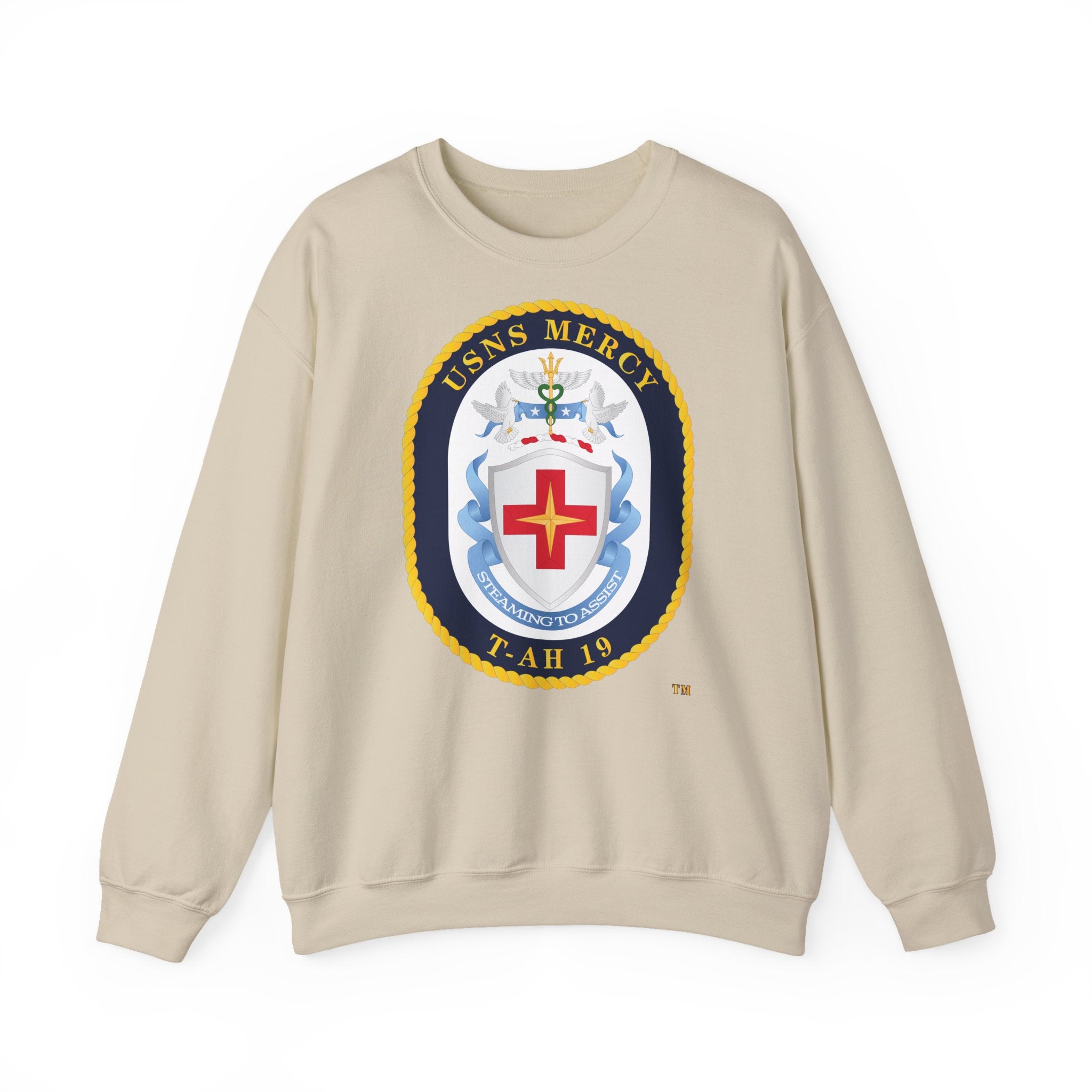 Unisex Heavy Blend™ Crewneck Sweatshirt - Navy - USNS Mercy (T-AH-19) - Crest wo Txt
