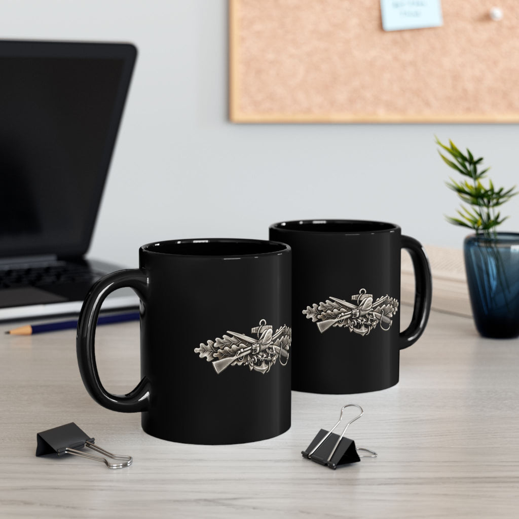Black Mug (11oz, 15oz) - Navy - Badge - Seabee combat warfare specialist wo txt - Enlisted - 3D - Enhanced