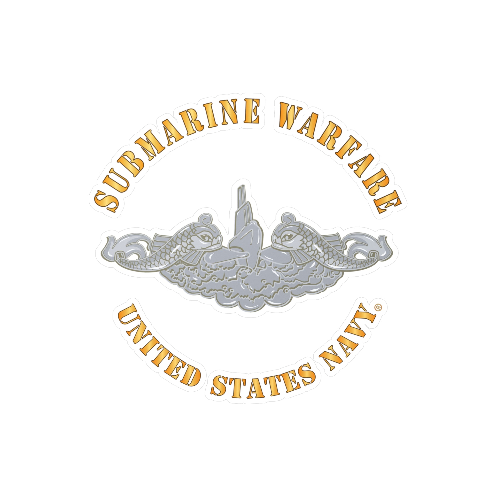 Kiss-Cut Vinyl Decal - Navy - Submarine Badge - Silver