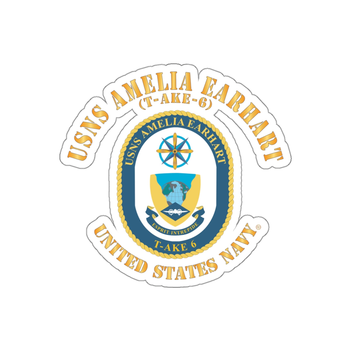 Die-Cut Vinyl Sticker - Navy - USNS Amelia Earhart (T-AKE 6)