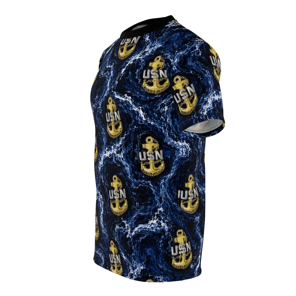 USN Anchor All-Over Print Tee — Navy Wave Military Shirt