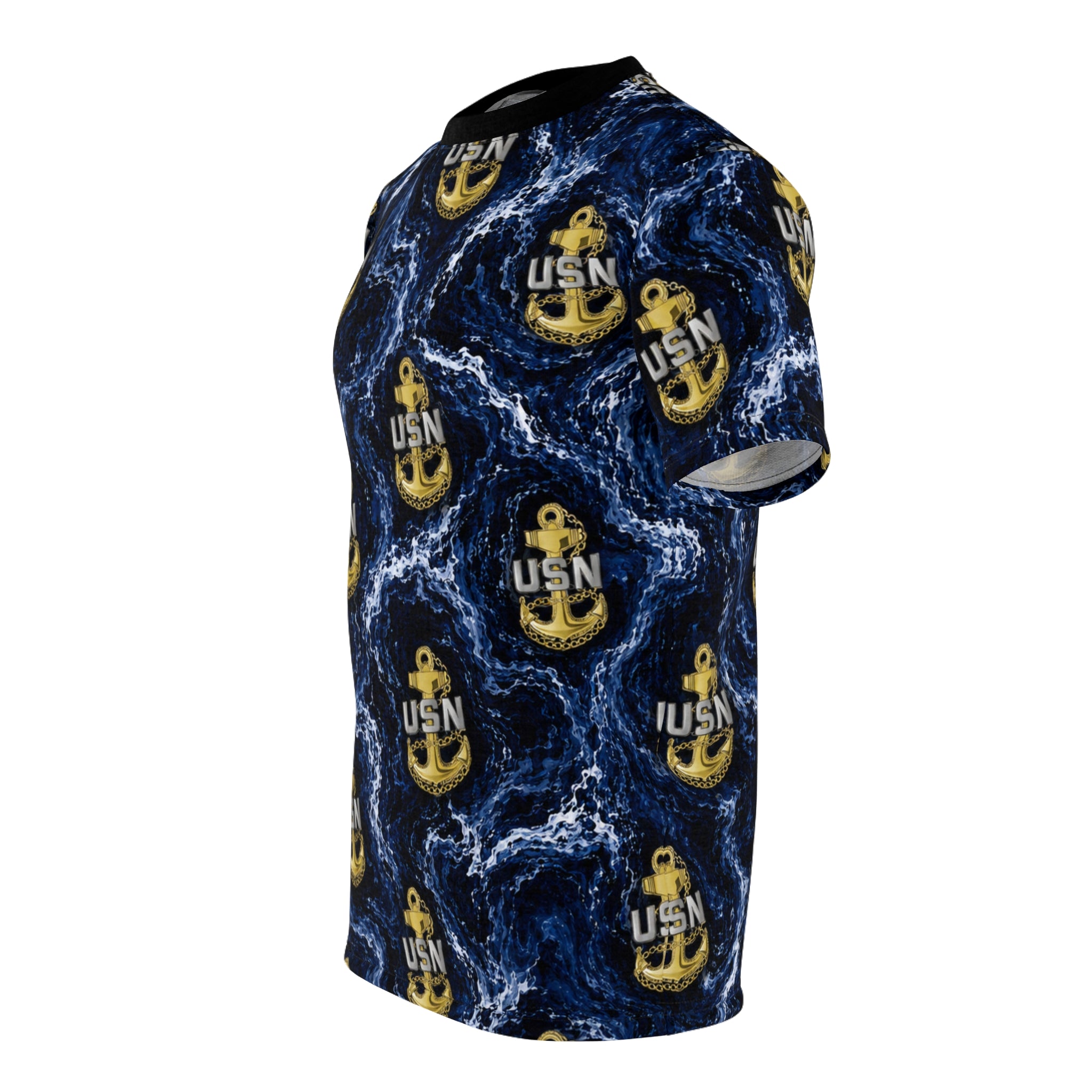 USN Anchor All-Over Print Tee — Navy Wave Military Shirt