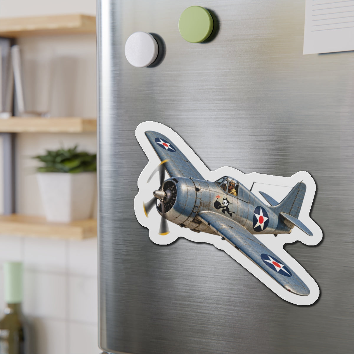 Die-Cut Magnet - NAVY - VF - 3 - Wildcat w FELIX WWI Insignia - 3D - Enhanced