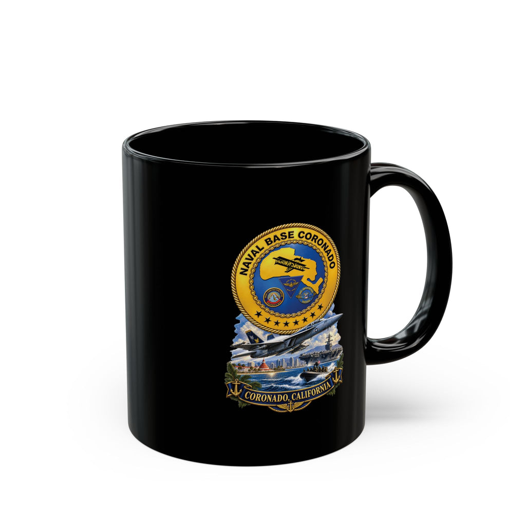 Black Mug (11oz, 15oz) - NAVY - Naval Base Coronado - Crest w Scene - Coronado California - 3D - Enhanced