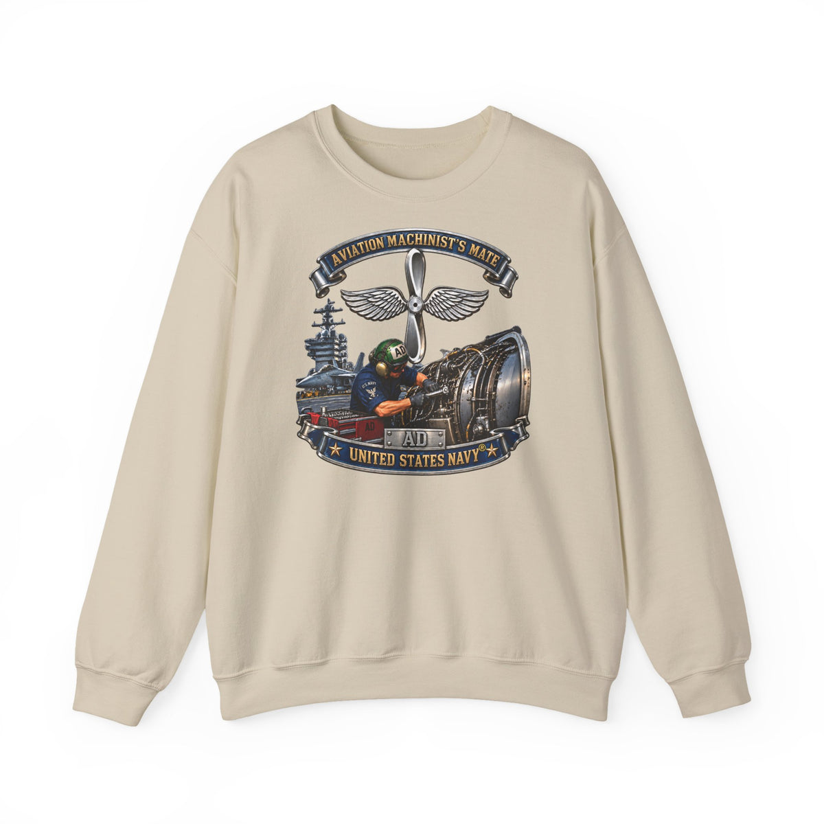 Unisex Heavy Blend™ Crewneck Sweatshirt -  Navy - Rate - Aviation Machinists Mate Br with Scene - 3D - Enhanced