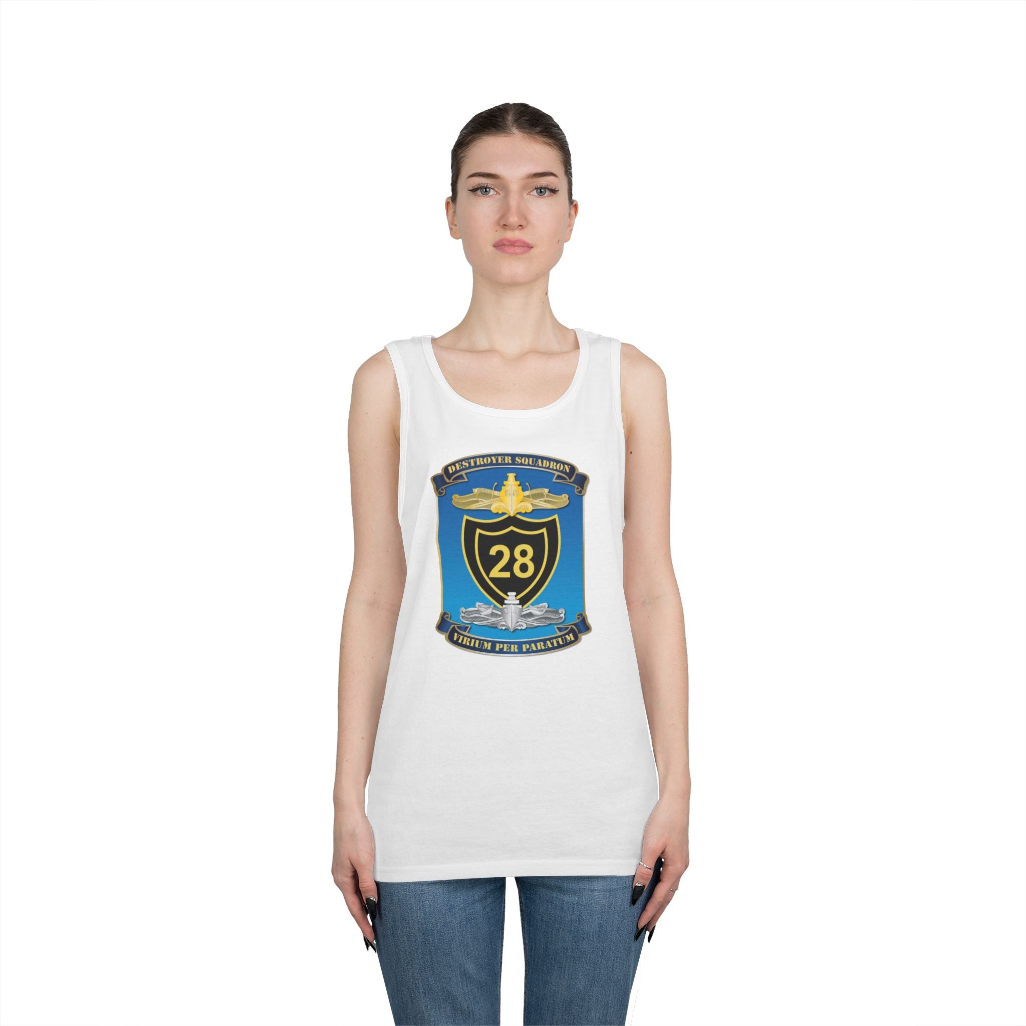 Unisex Heavy Cotton Tank Top - Navy - Destroyer Squadron 28 (DESRON-28) wo Txt